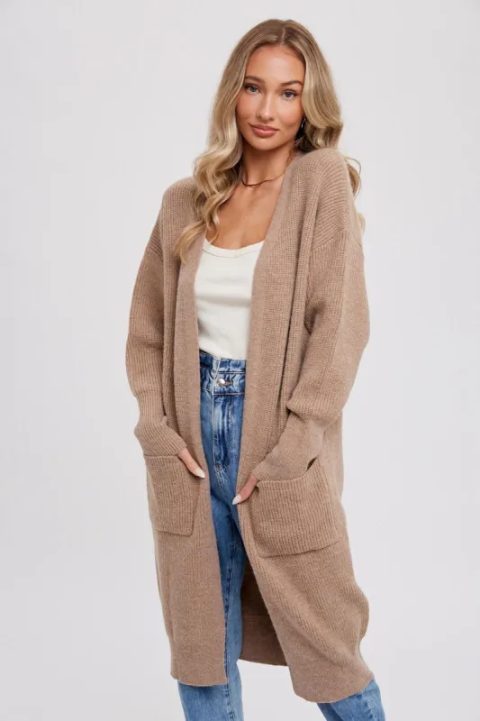 Taupe Chunky Knit Long Sweater Cardigan sold by Pinkblush