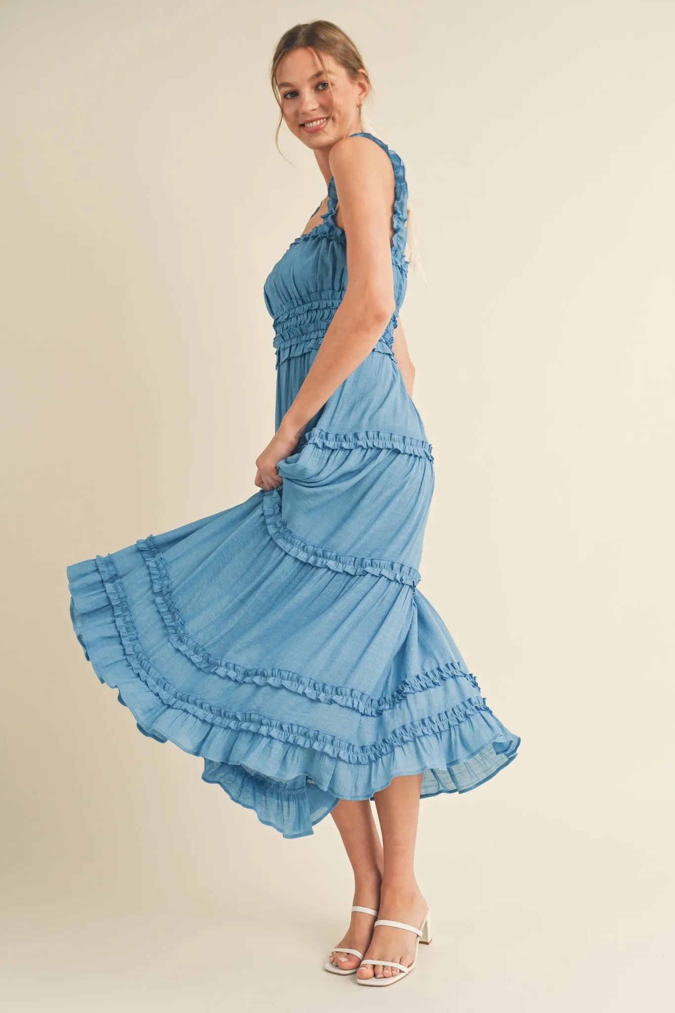 Blue Ruffled Midi Dress sold by Pinkblush product image thumbnail 3