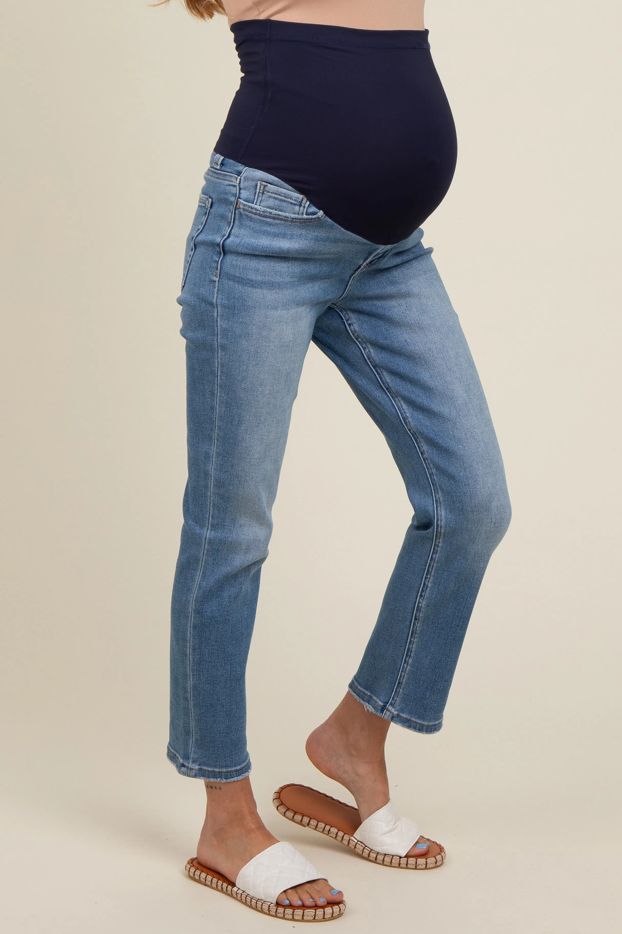 Blue Slim Straight Maternity Ankle Crop Jeans sold by Pinkblush product image thumbnail 4