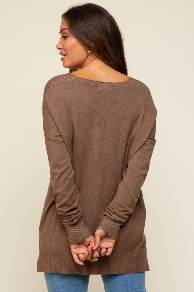 Mocha Long Sleeve Side Slit Maternity Sweater sold by Pinkblush product image thumbnail 4