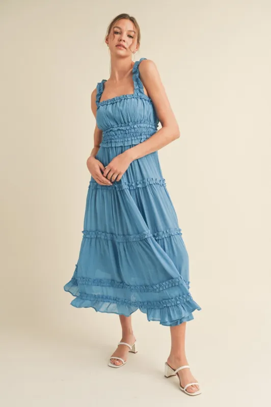 Blue Ruffled Midi Dress sold by Pinkblush