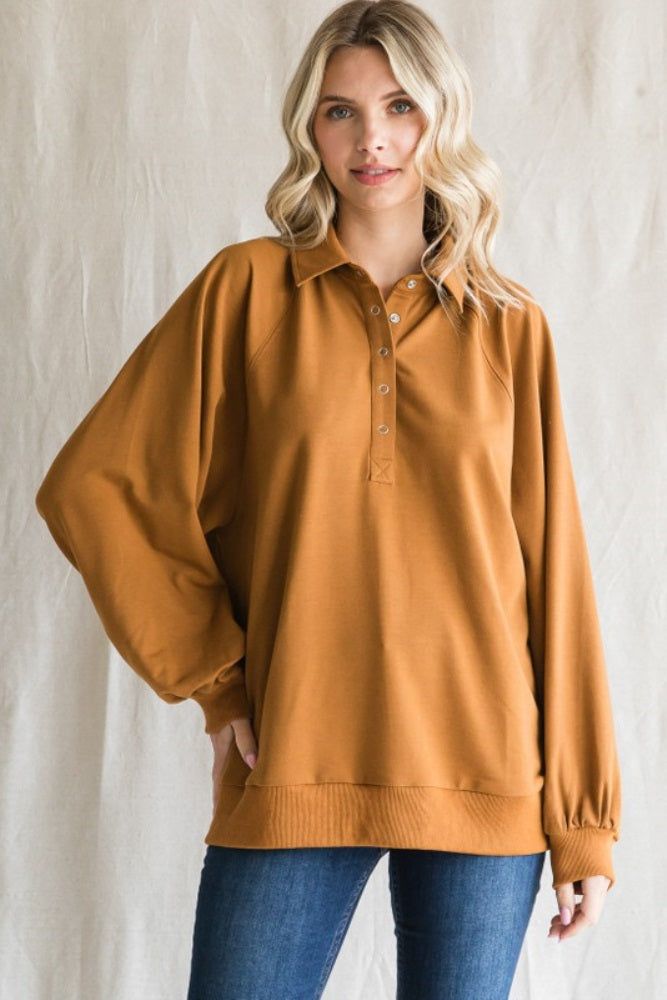 Camel Oversized Snap Button Collared Maternity Top sold by Pinkblush product image thumbnail 5