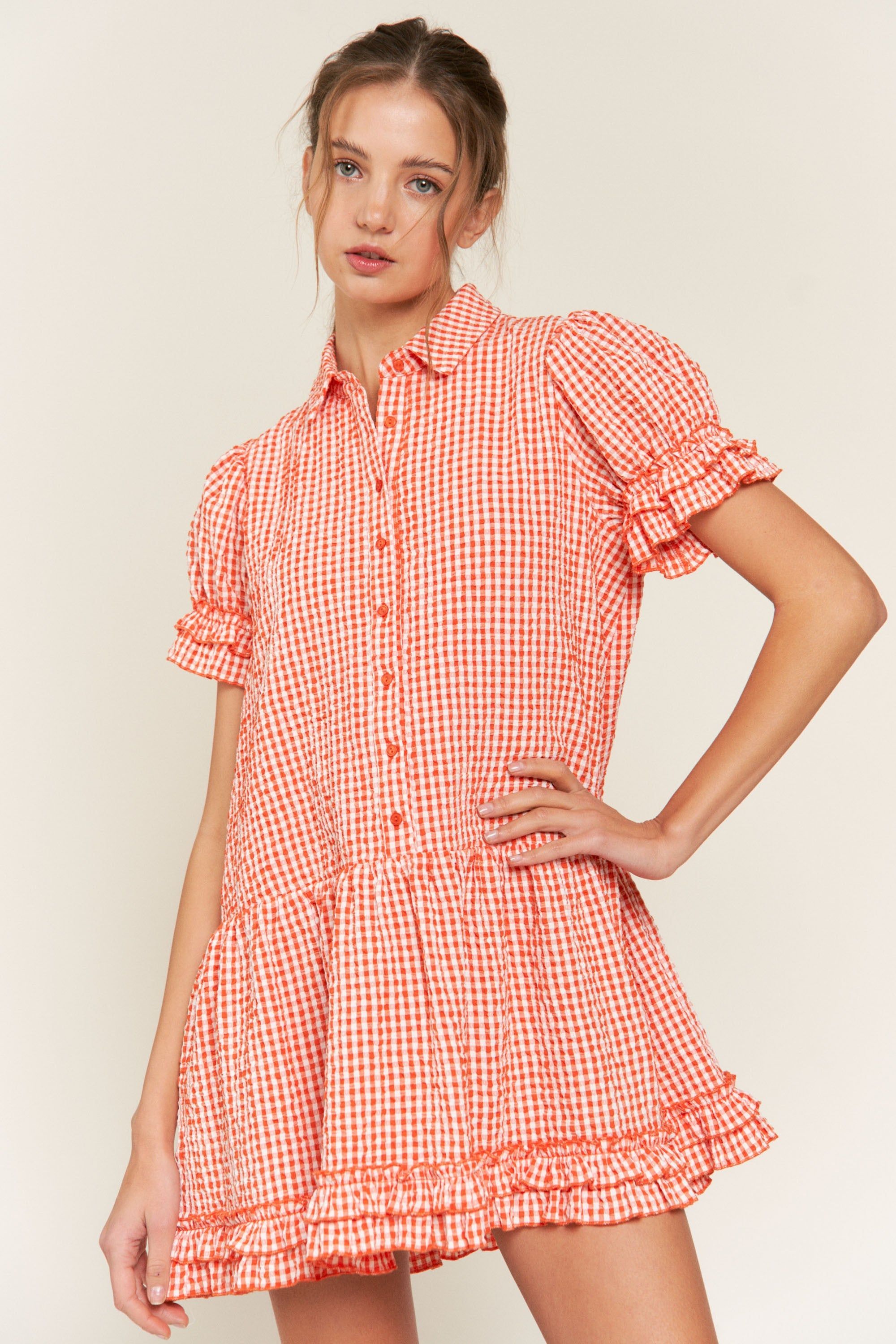Red Button Down Baby Doll Mini Dress sold by Pinkblush product image thumbnail 3