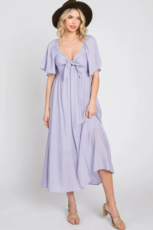 Lavender Front Tie Ruffle Sleeve Midi Dress sold by Pinkblush