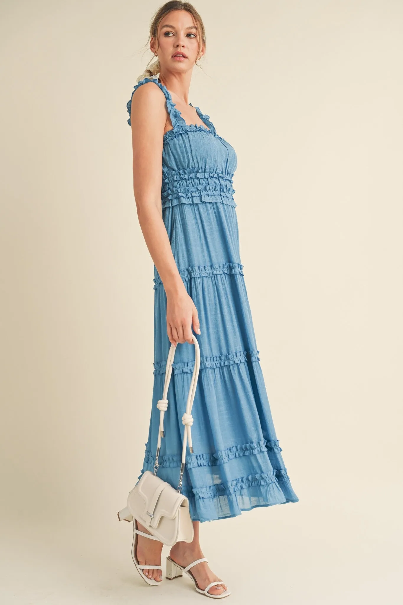 Blue Ruffled Midi Dress sold by Pinkblush product image thumbnail 4