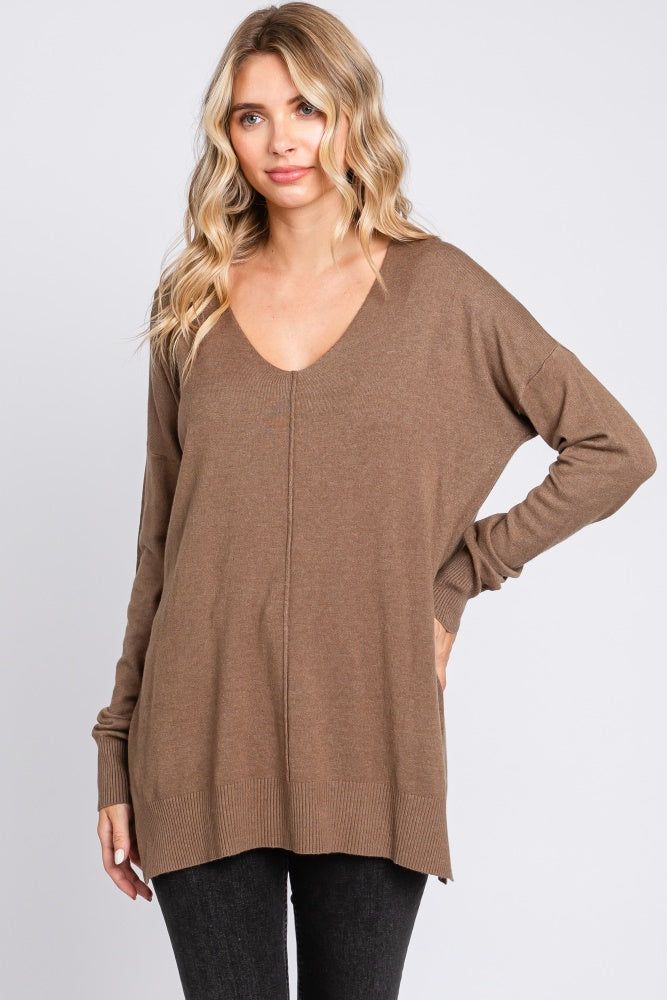 Mocha Long Sleeve Side Slit Maternity Sweater sold by Pinkblush product image thumbnail 5
