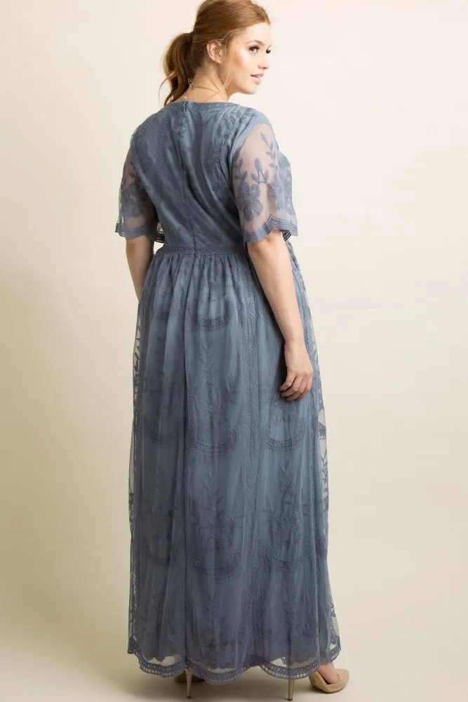 PinkBlush Blue Lace Mesh Overlay Plus Maxi Dress sold by Pinkblush product image thumbnail 3