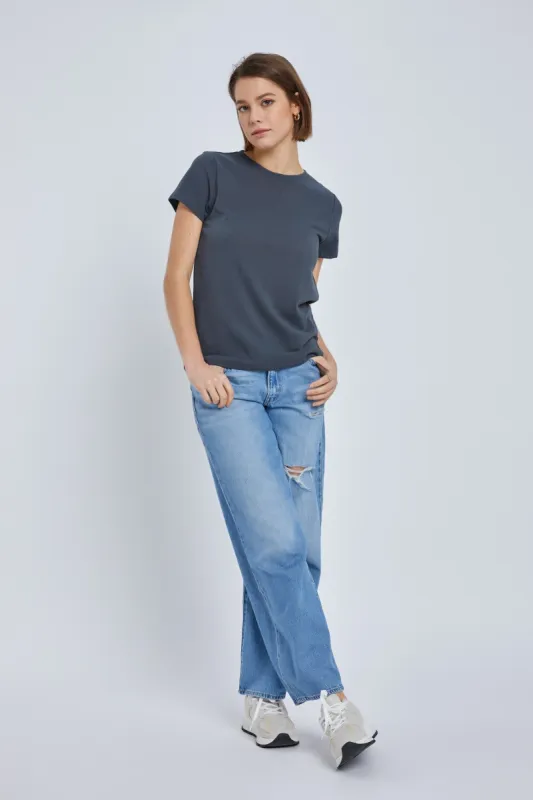 Charcoal Short Sleeve Top sold by Pinkblush