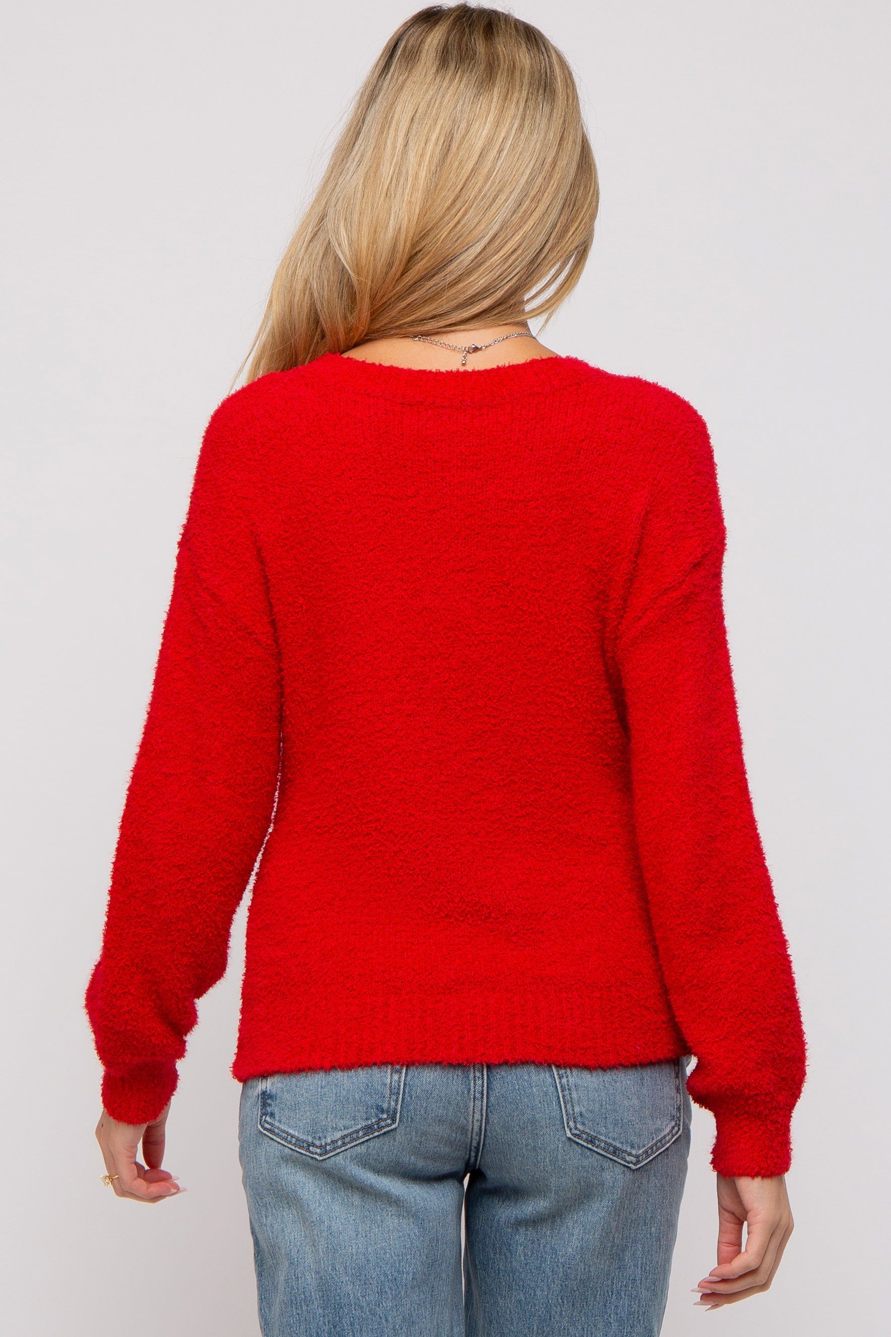 Red Fuzzy Soft Knit Maternity Sweater sold by Pinkblush product image thumbnail 3