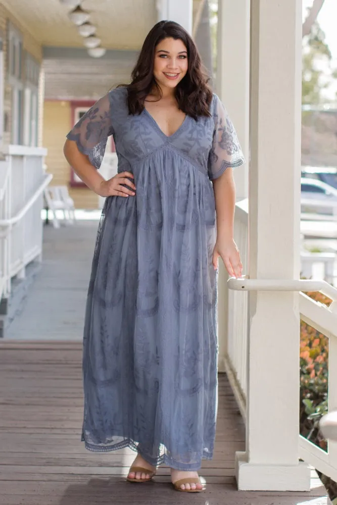 PinkBlush Blue Lace Mesh Overlay Plus Maxi Dress sold by Pinkblush product image thumbnail 4