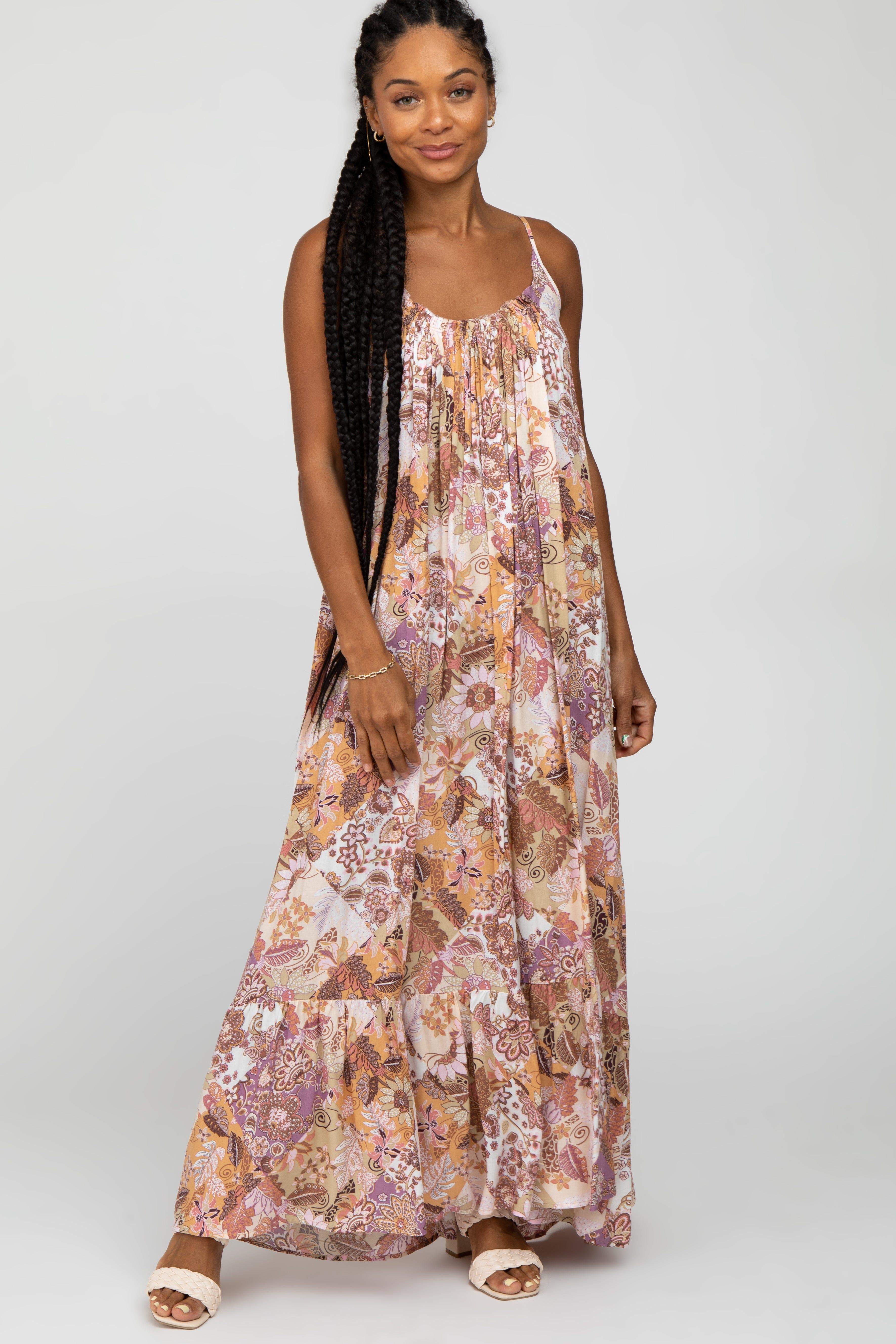 Multi-Color Floral Ruffle Hem Maxi Dress sold by Pinkblush