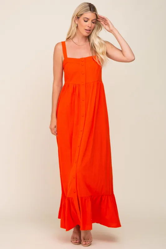 Red Orange Front Button Sleeveless Maxi Dress sold by Pinkblush