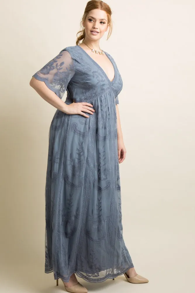 PinkBlush Blue Lace Mesh Overlay Plus Maxi Dress sold by Pinkblush product image thumbnail 2