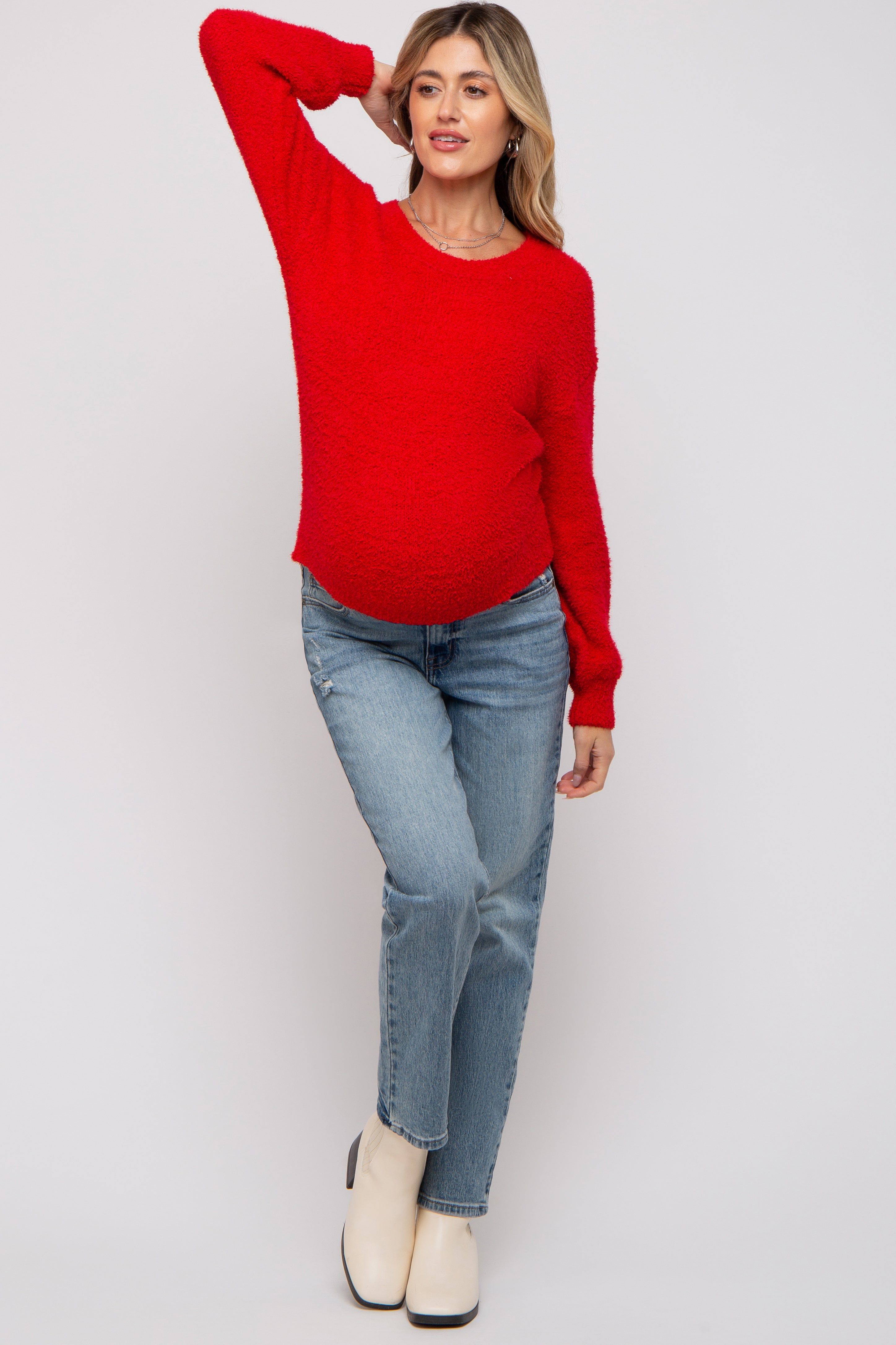 Red Fuzzy Soft Knit Maternity Sweater sold by Pinkblush product image thumbnail 5