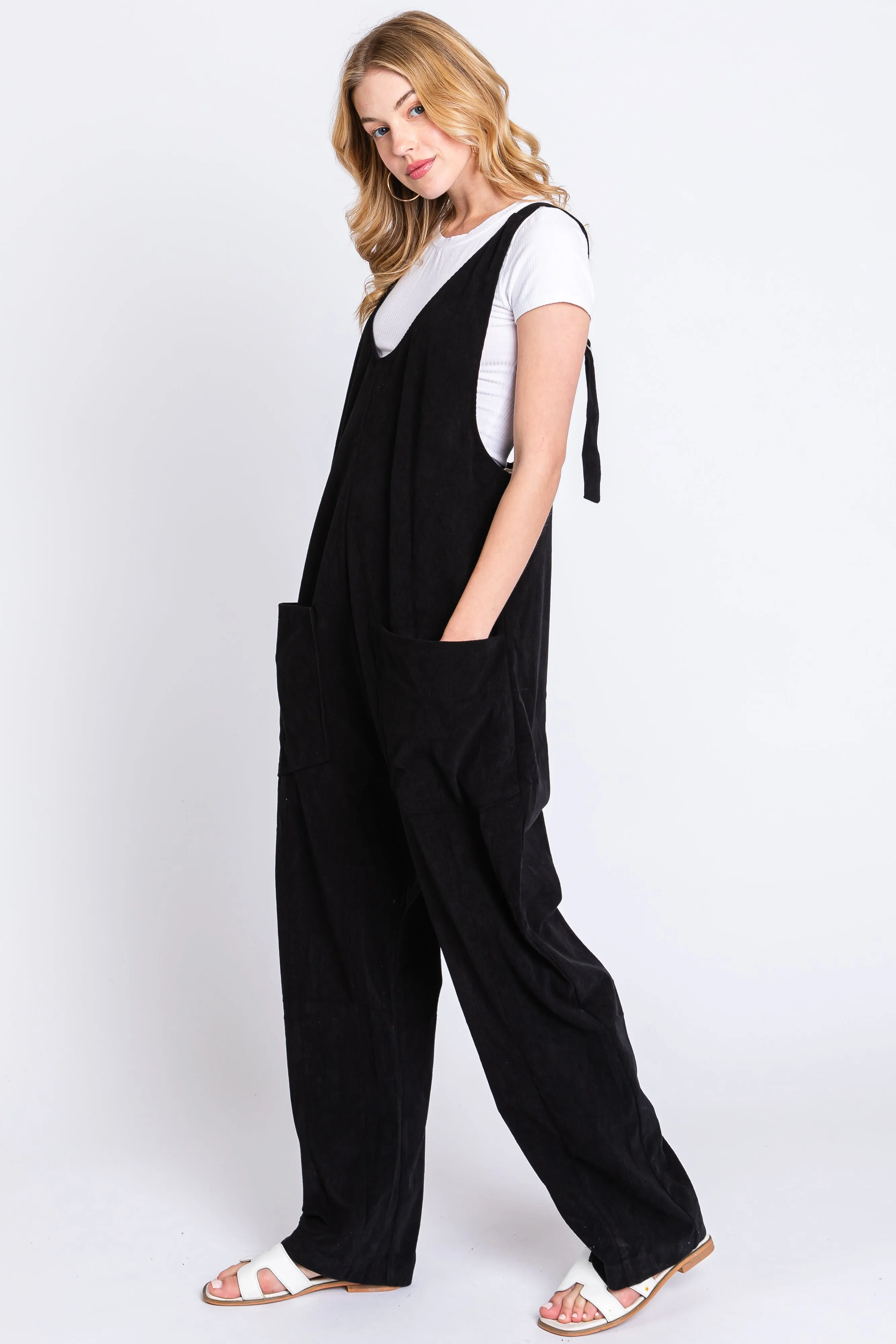 Black Corduroy Wide Leg Overalls sold by Pinkblush product image thumbnail 2