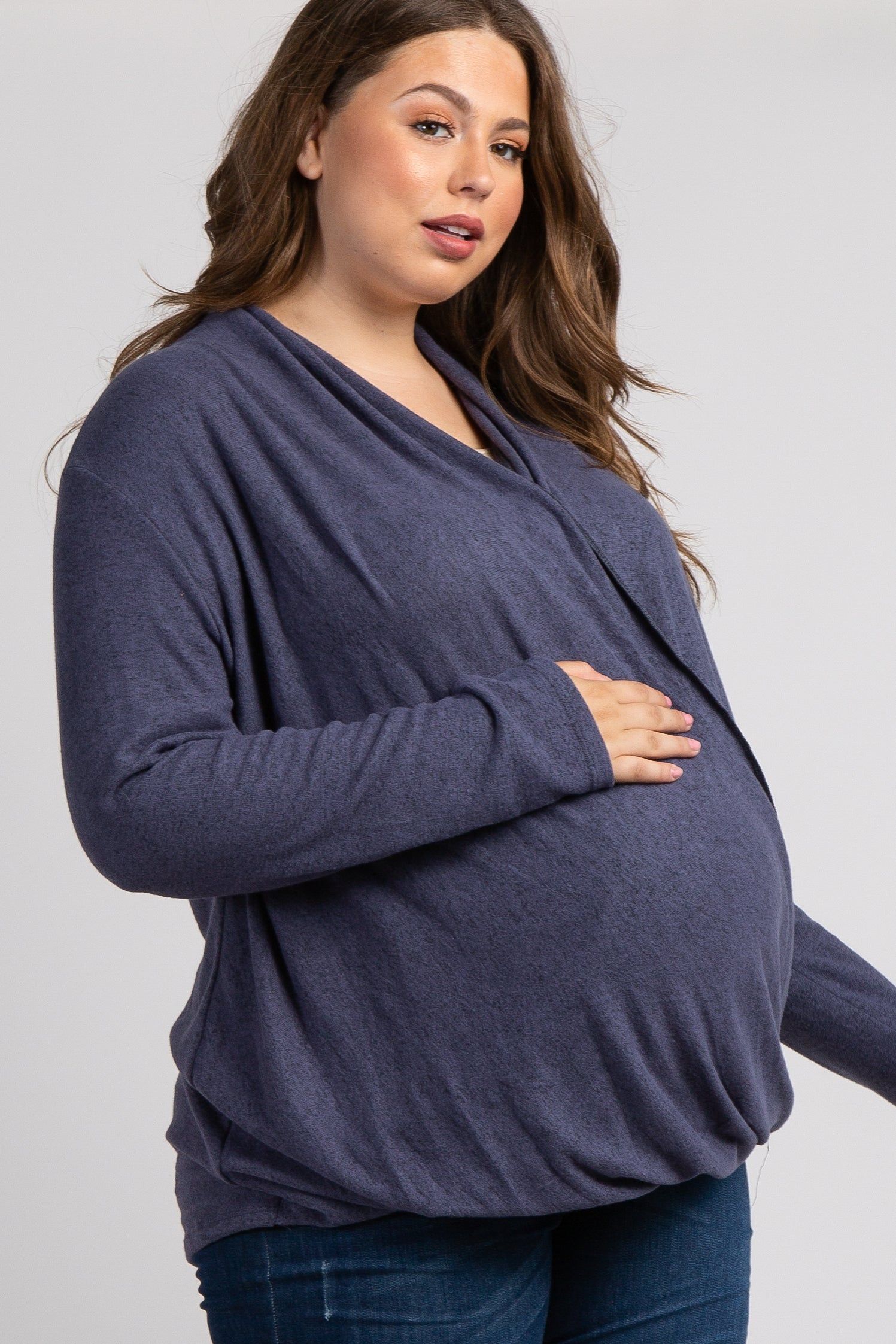 PinkBlush Navy Blue Draped Wrap Plus Maternity Nursing Top sold by Pinkblush product image thumbnail 4