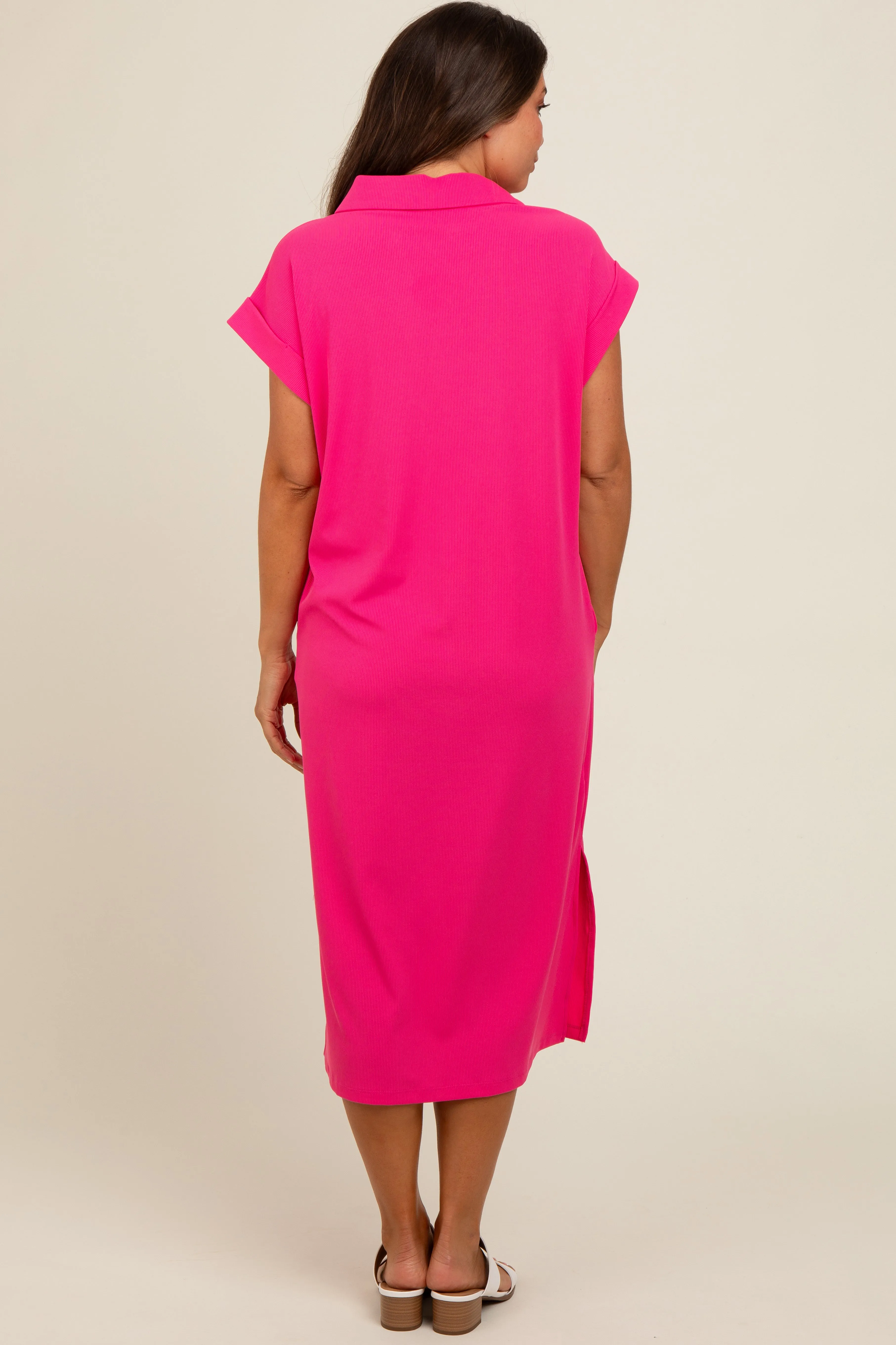 Fuchsia Collared Side Slit Maternity Midi Dress sold by Pinkblush product image thumbnail 3