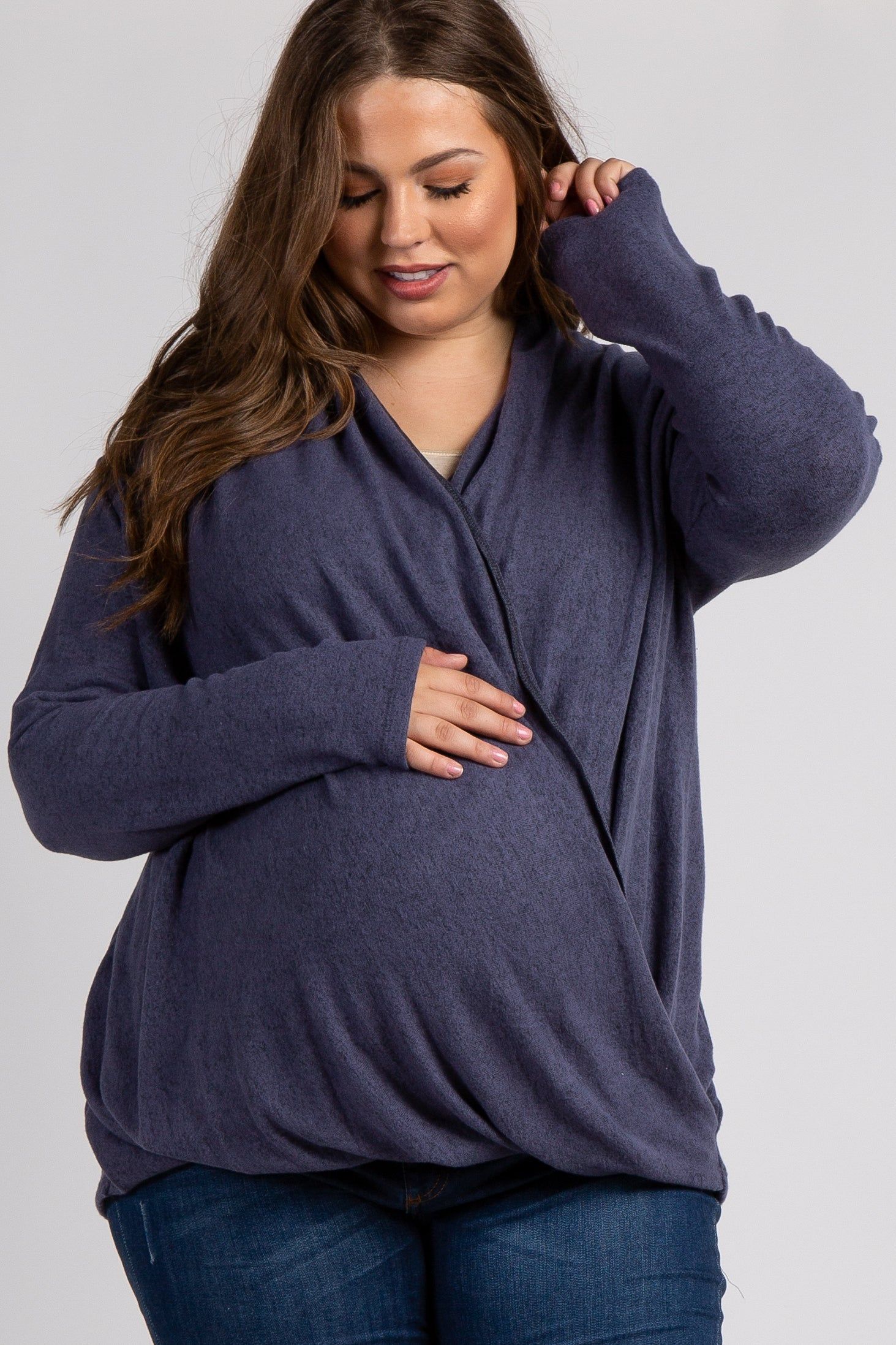 PinkBlush Navy Blue Draped Wrap Plus Maternity Nursing Top sold by Pinkblush product image thumbnail 3