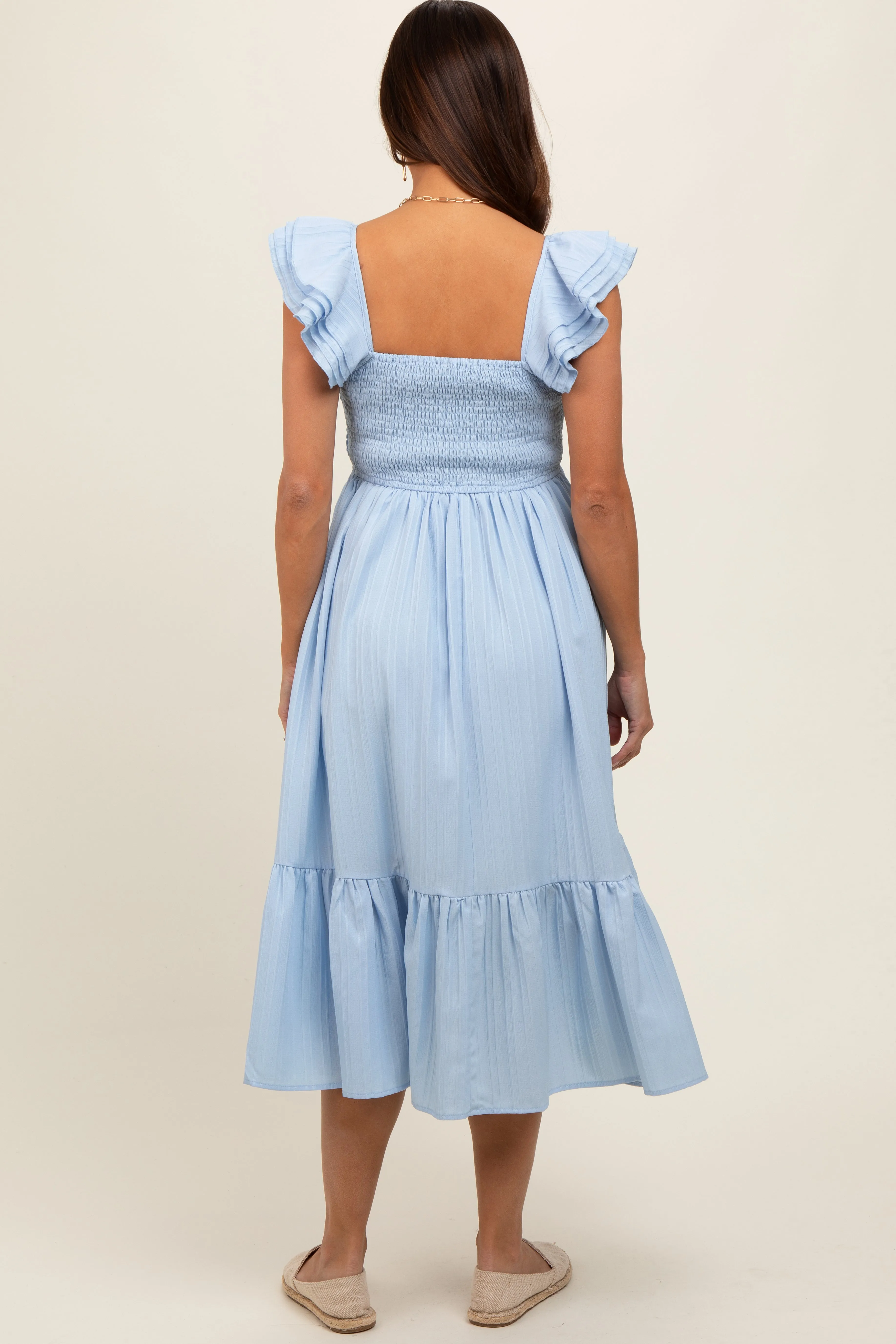 Light Blue Striped Flutter Sleeve Maternity Midi Dress sold by Pinkblush product image thumbnail 3