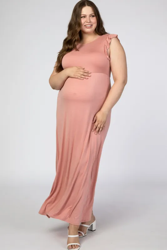 Pink Ruffle Sleeve Maternity Plus Maxi Dress sold by Pinkblush