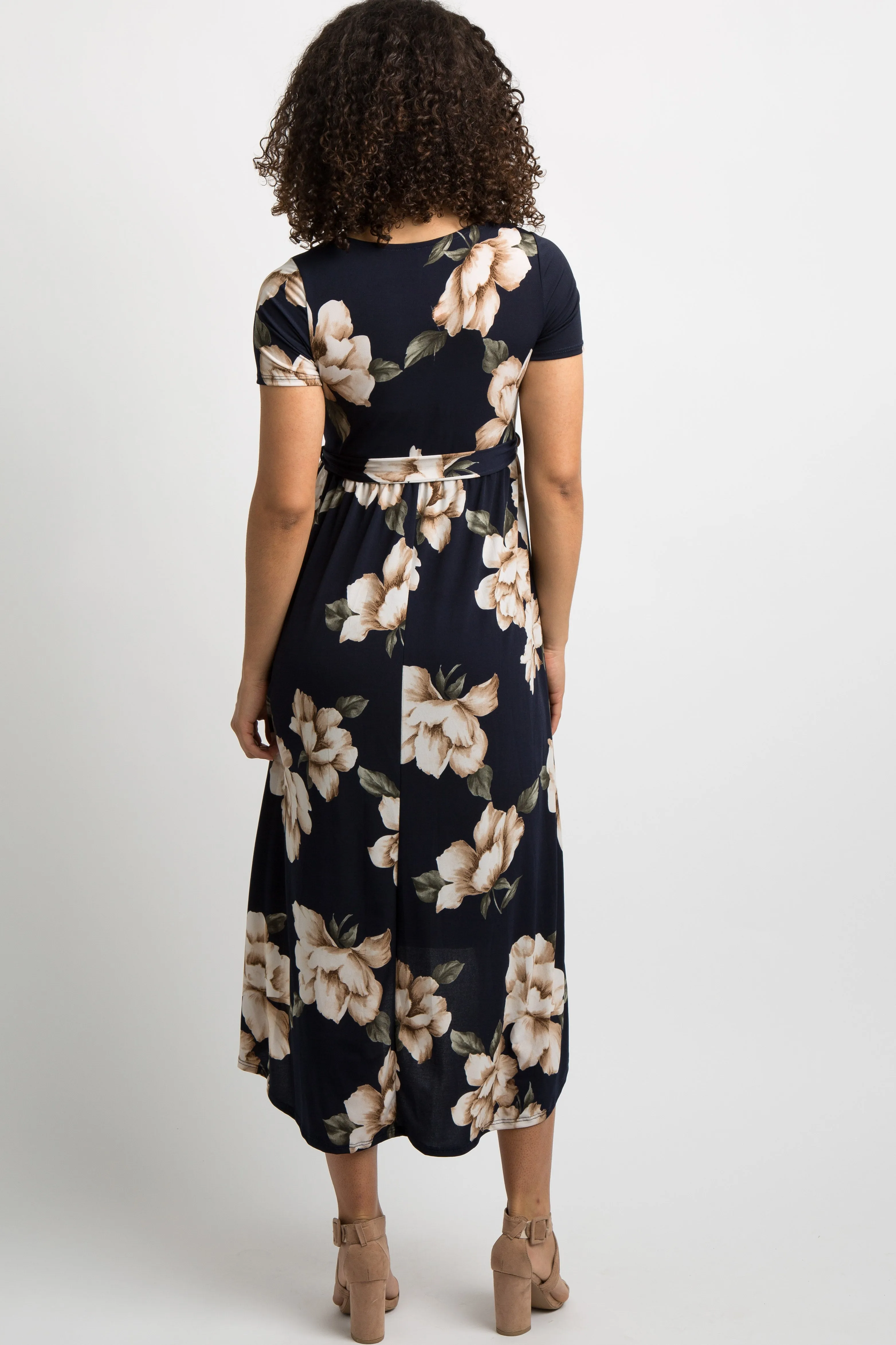 PinkBlush Navy Blue Floral Hi-Low Maternity Wrap Dress sold by Pinkblush product image thumbnail 3