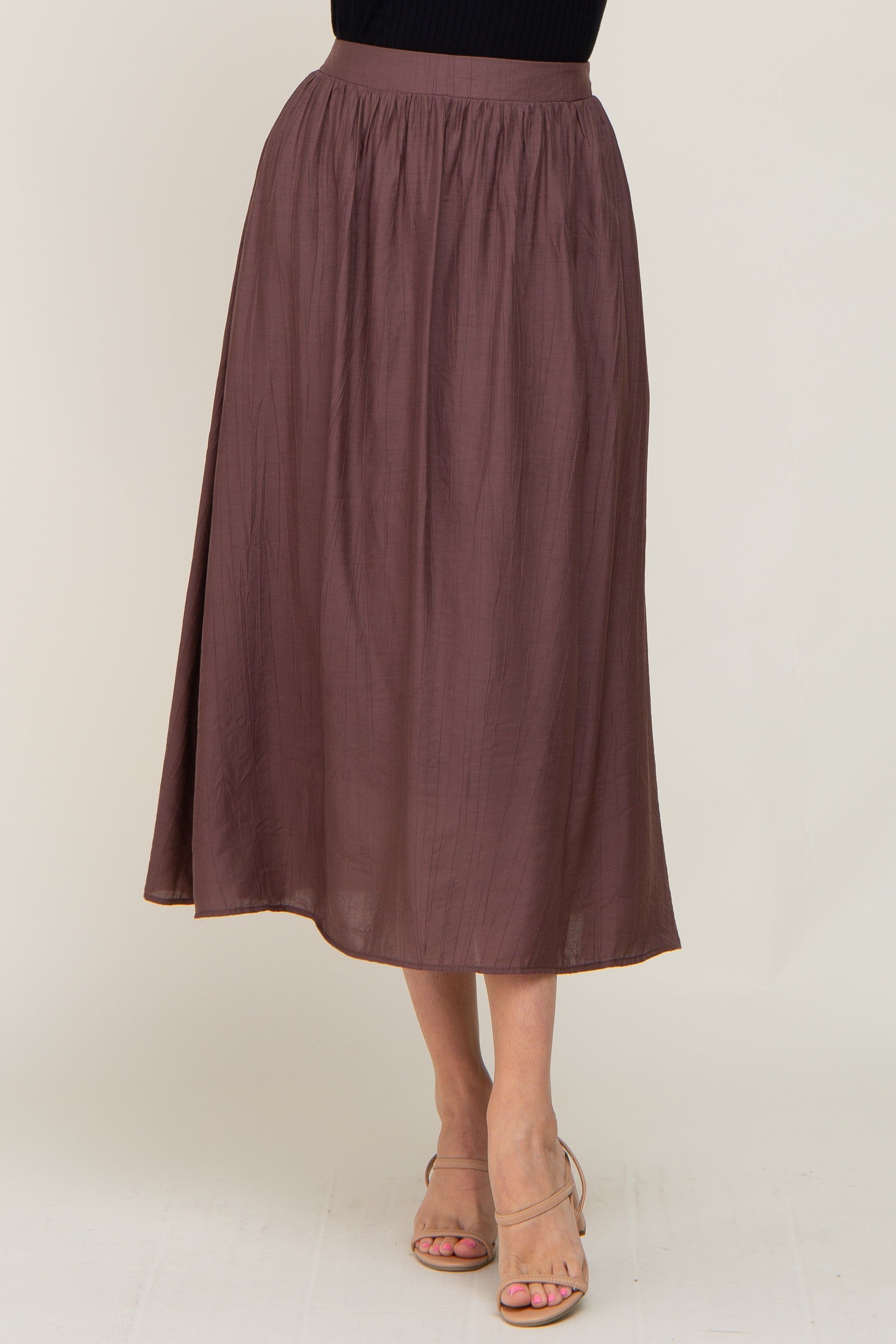 Brown Gathered Midi Skirt sold by Pinkblush product image thumbnail 2