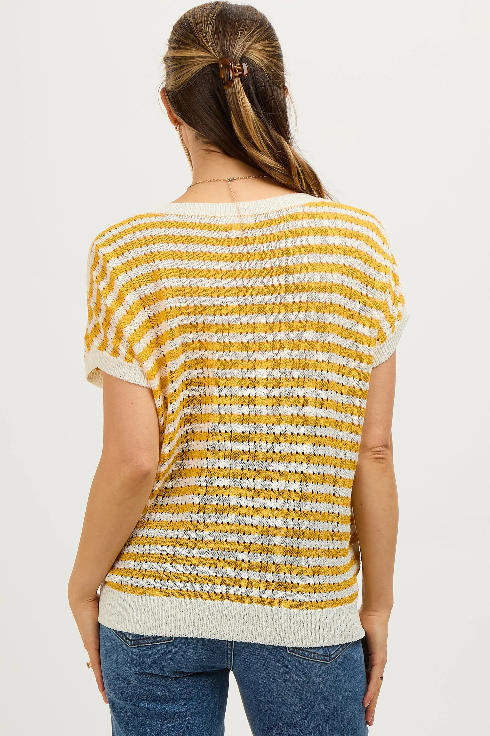 Mustard Striped Knit V-Neck Short Sleeve Maternity Top sold by Pinkblush product image thumbnail 4