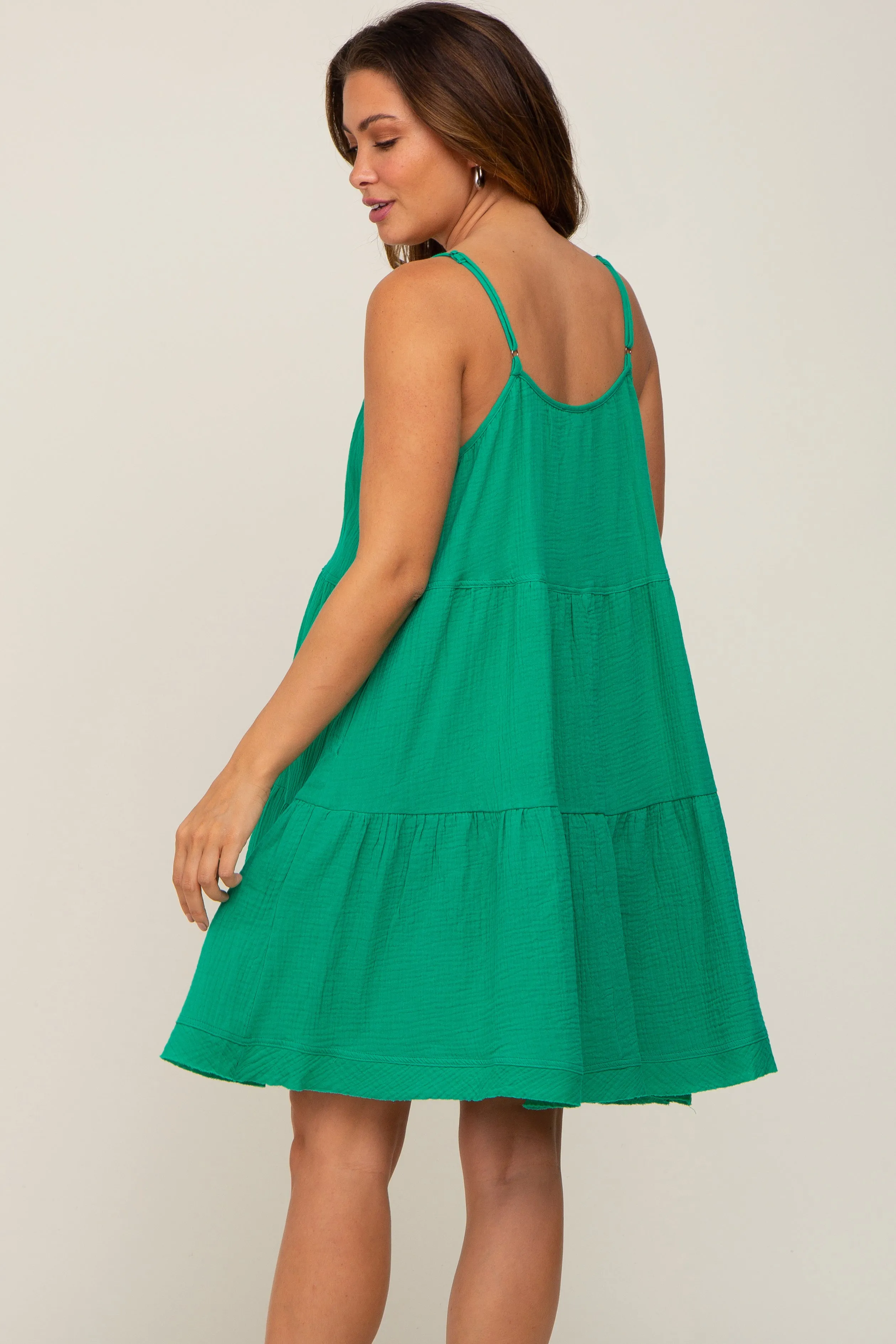 Green Front Button Tiered Maternity Dress sold by Pinkblush product image thumbnail 3