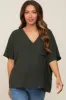 Olive Oversized V-Neck Pocket Front Maternity Blouse sold by Pinkblush