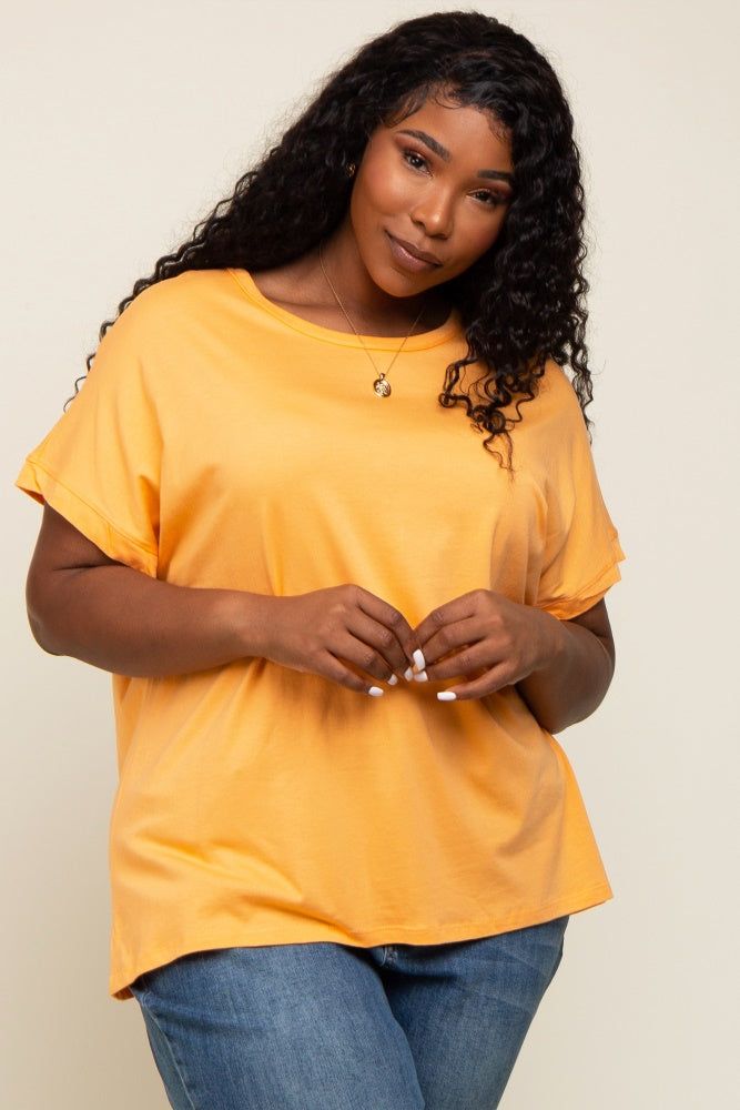 Orange Short Sleeve Plus Top sold by Pinkblush