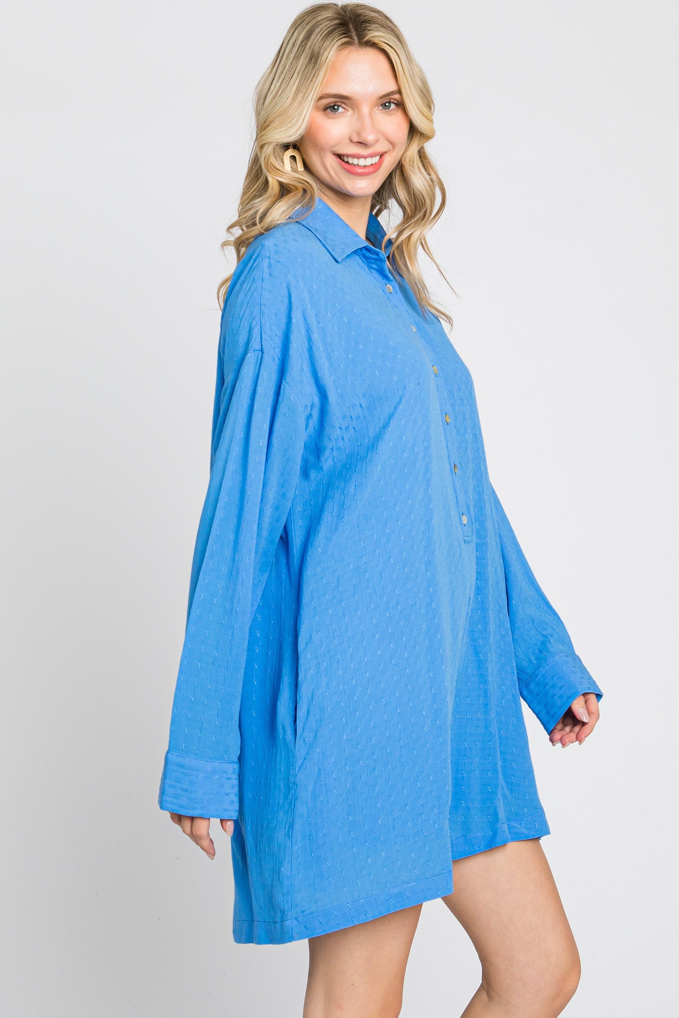 Blue Jacquard Button Down Romper sold by Pinkblush product image thumbnail 4