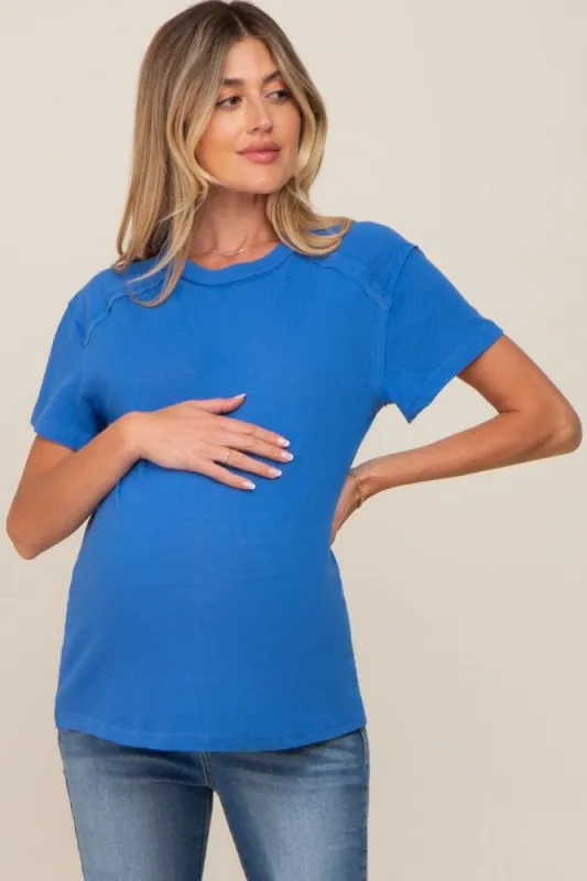 Royal Blue Raw Hem Maternity Tee sold by Pinkblush