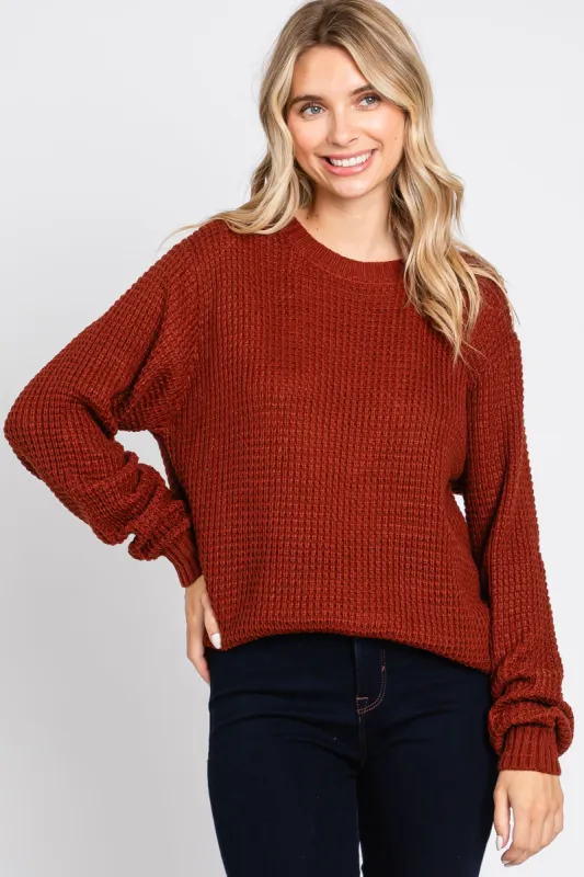 Rust Waffle Knit Round Hem Sweater sold by Pinkblush