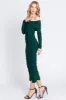Forest Green Off Shoulder Mesh Ruched Midi Dress sold by Pinkblush