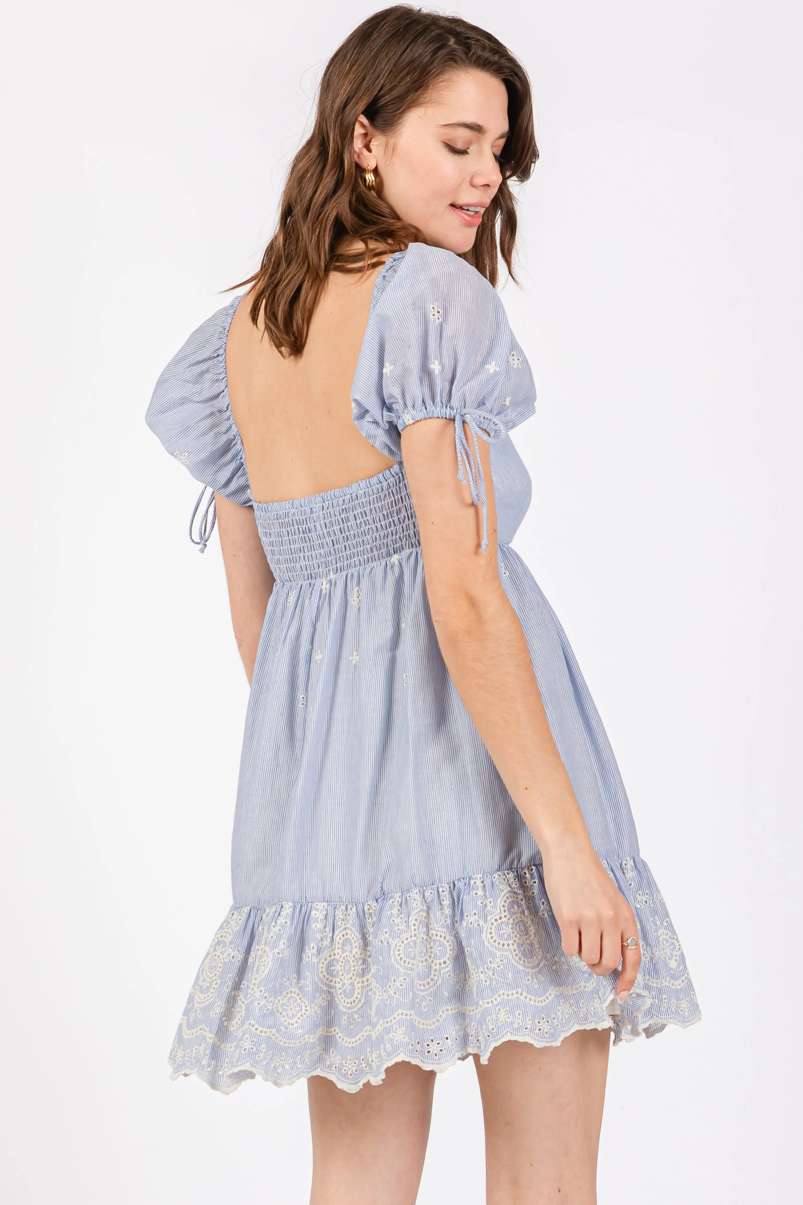 Blue Striped Floral Eyelet Mini Dress sold by Pinkblush product image thumbnail 3