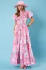 Pink Floral Smocked Short Puff Sleeve Tiered Maxi Dress sold by Pinkblush