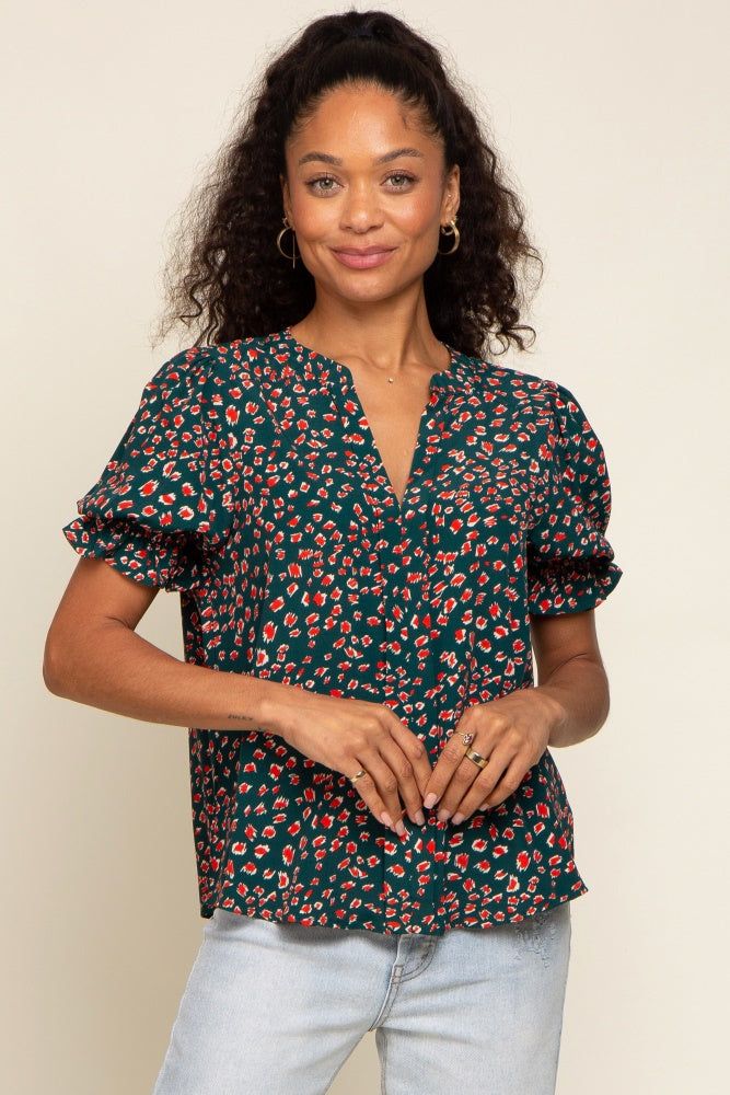 Forest Green Printed Puff Sleeve Maternity Blouse sold by Pinkblush product image thumbnail 5