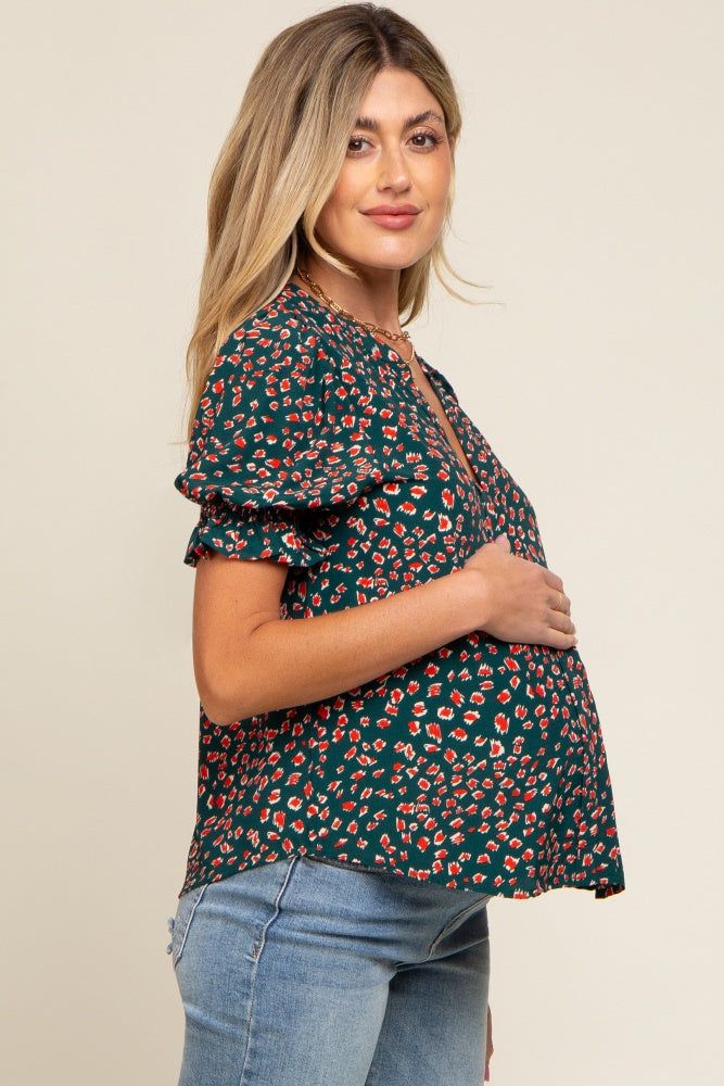 Forest Green Printed Puff Sleeve Maternity Blouse sold by Pinkblush product image thumbnail 2