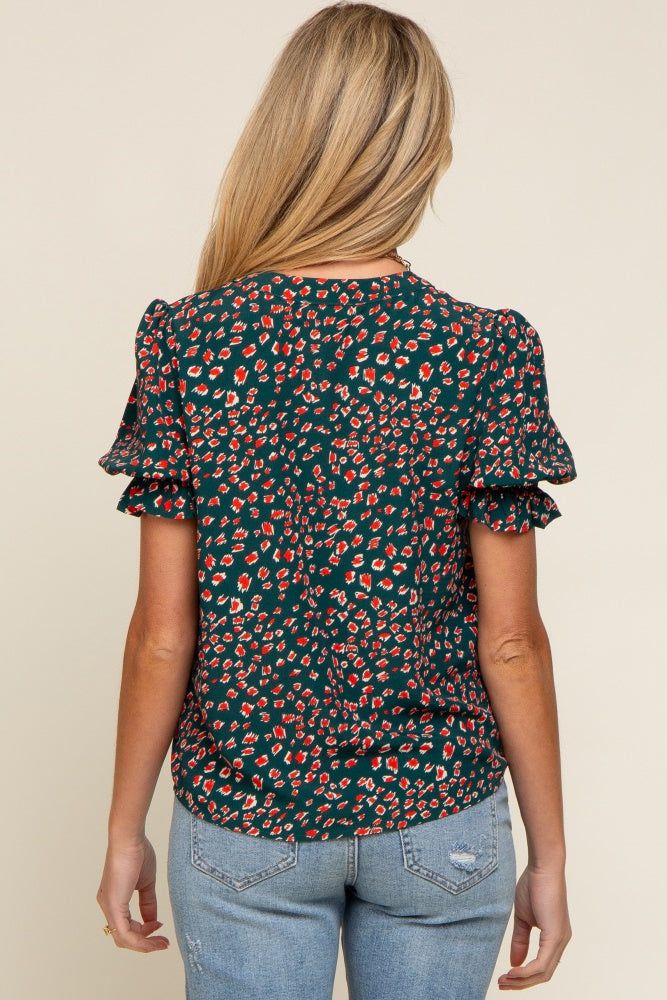 Forest Green Printed Puff Sleeve Maternity Blouse sold by Pinkblush product image thumbnail 3