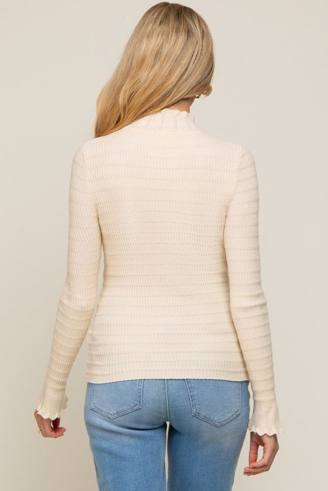 Cream Textured Knit Ruffle Mock Neck Maternity Top sold by Pinkblush product image thumbnail 3
