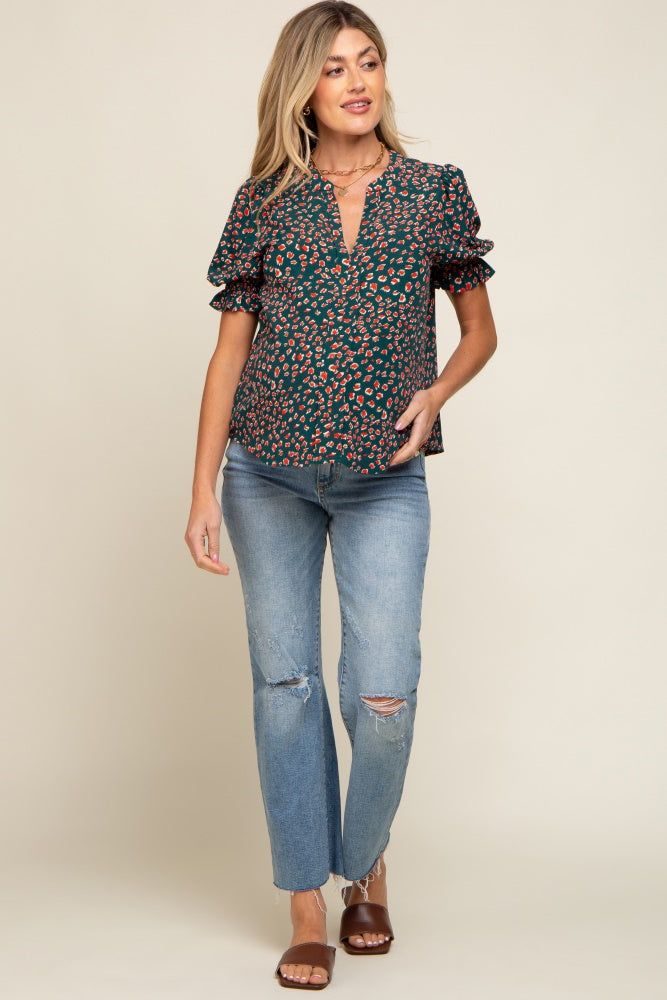 Forest Green Printed Puff Sleeve Maternity Blouse sold by Pinkblush product image thumbnail 4