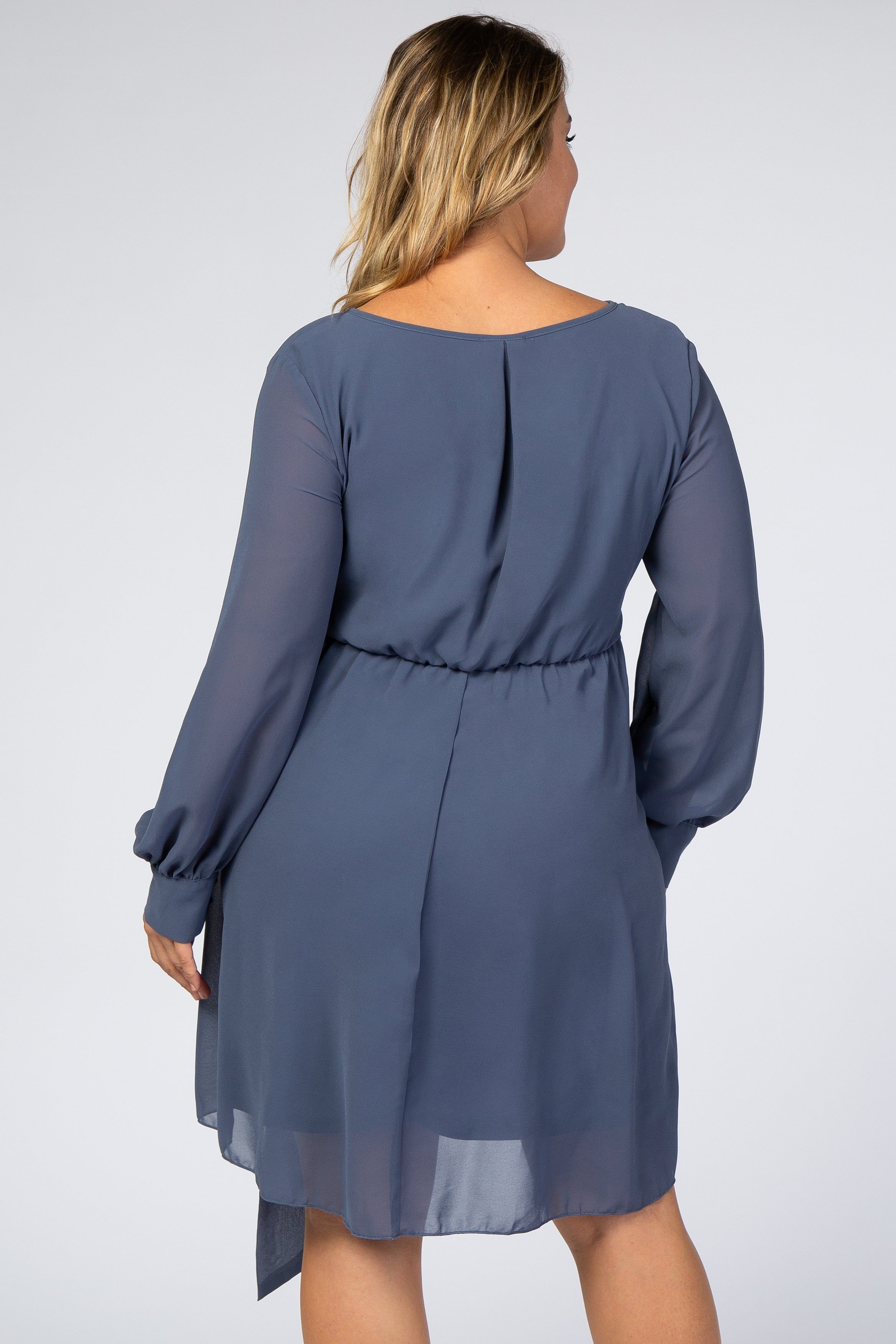 Dusty Blue Chiffon Plus Maternity Wrap Dress sold by Pinkblush product image thumbnail 4