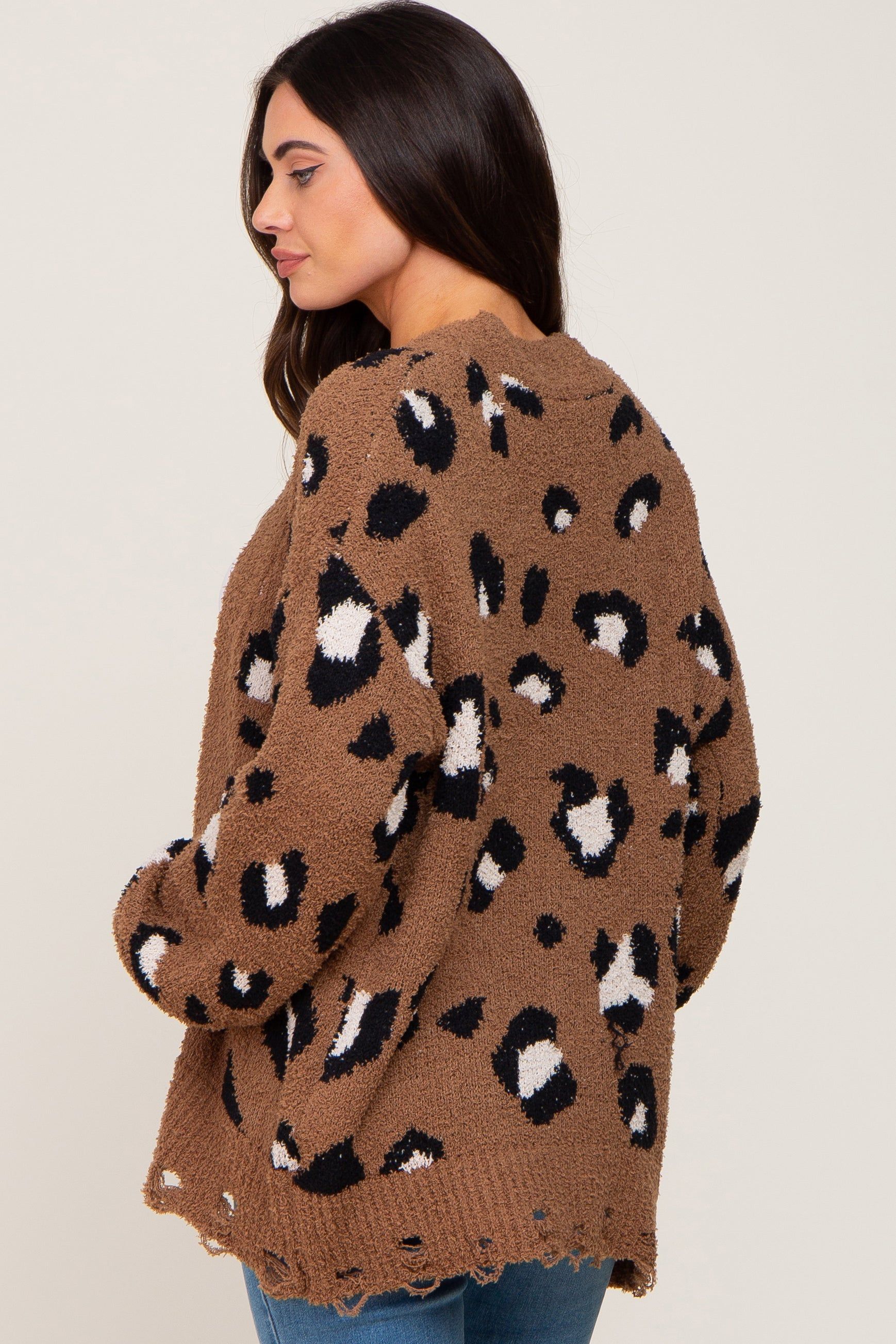 Mocha Leopard Print Knit Distressed Maternity Sweater sold by Pinkblush product image thumbnail 3