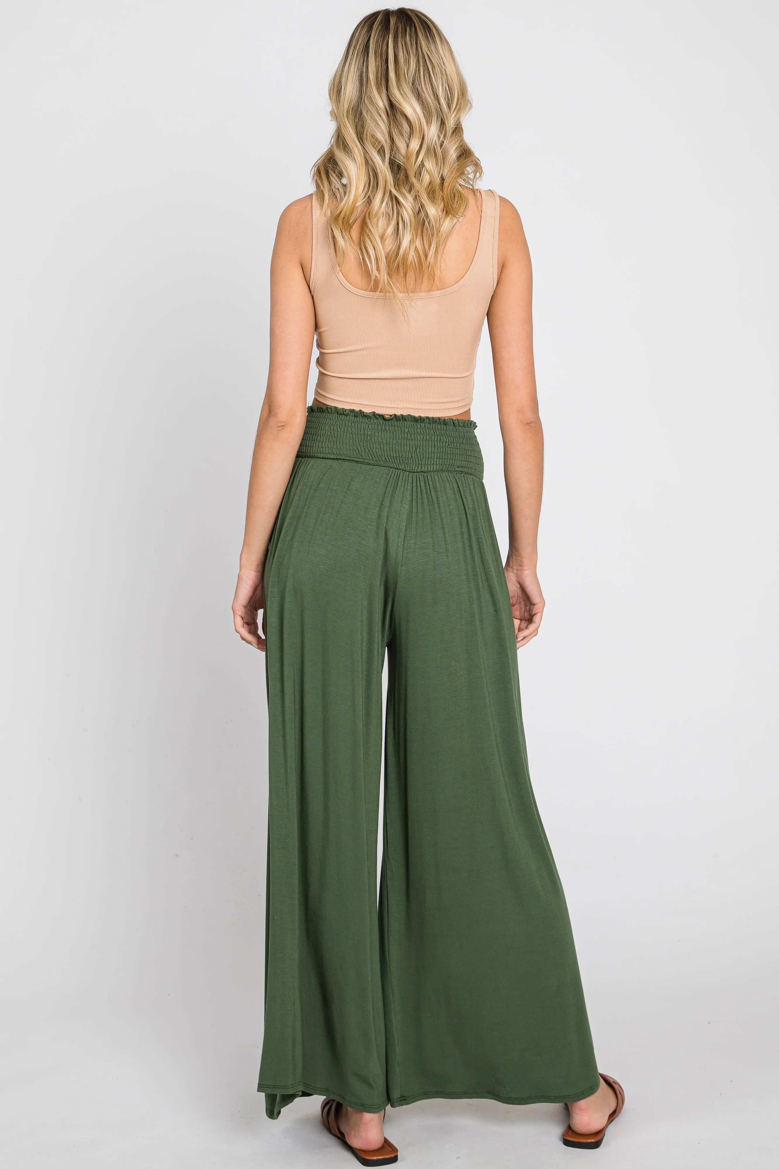 Olive Smocked Waist Flowy Pants sold by Pinkblush product image thumbnail 3