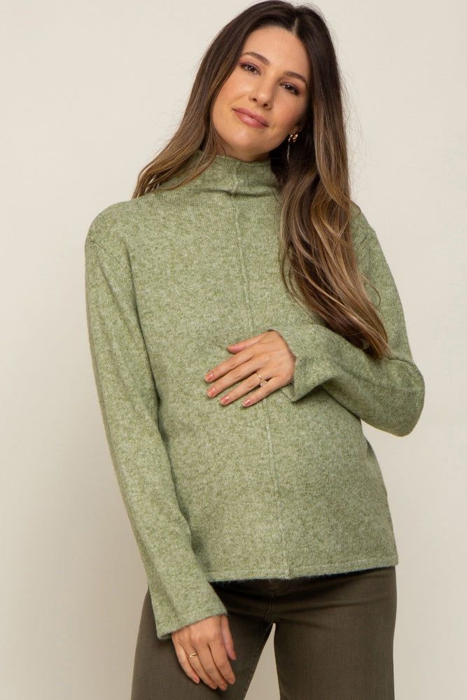 Light Olive Ultra Soft Mock Neck Maternity Sweater sold by Pinkblush