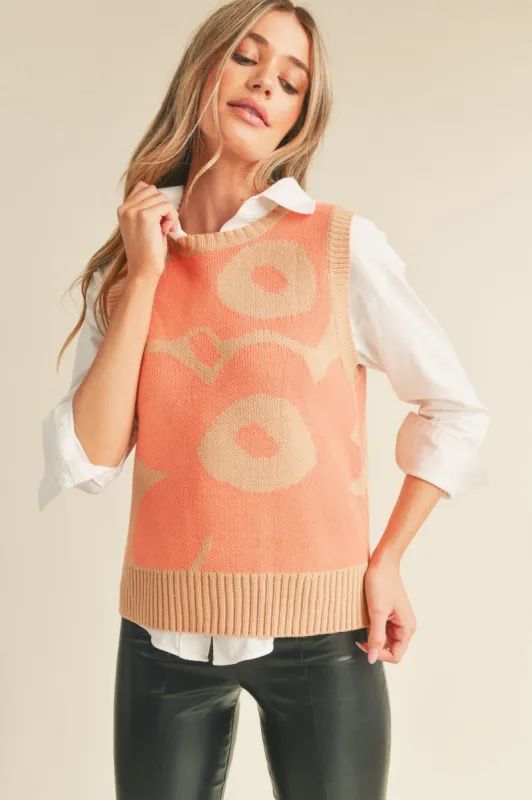 Coral Apricot Abstract Floral Knit Sweater Vest made by Pinkblush