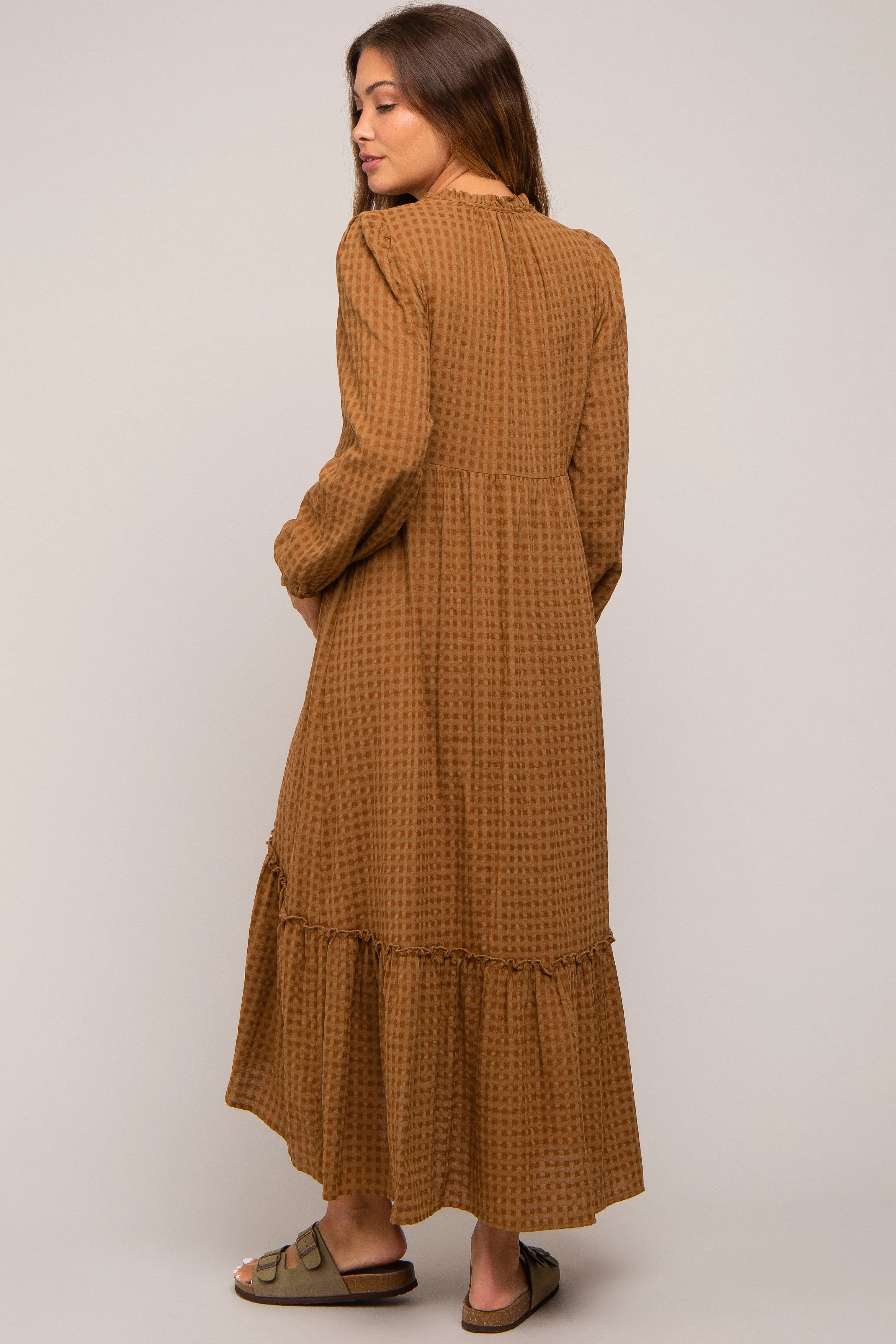 Mocha Gingham Button Maternity Midi Dress sold by Pinkblush product image thumbnail 3