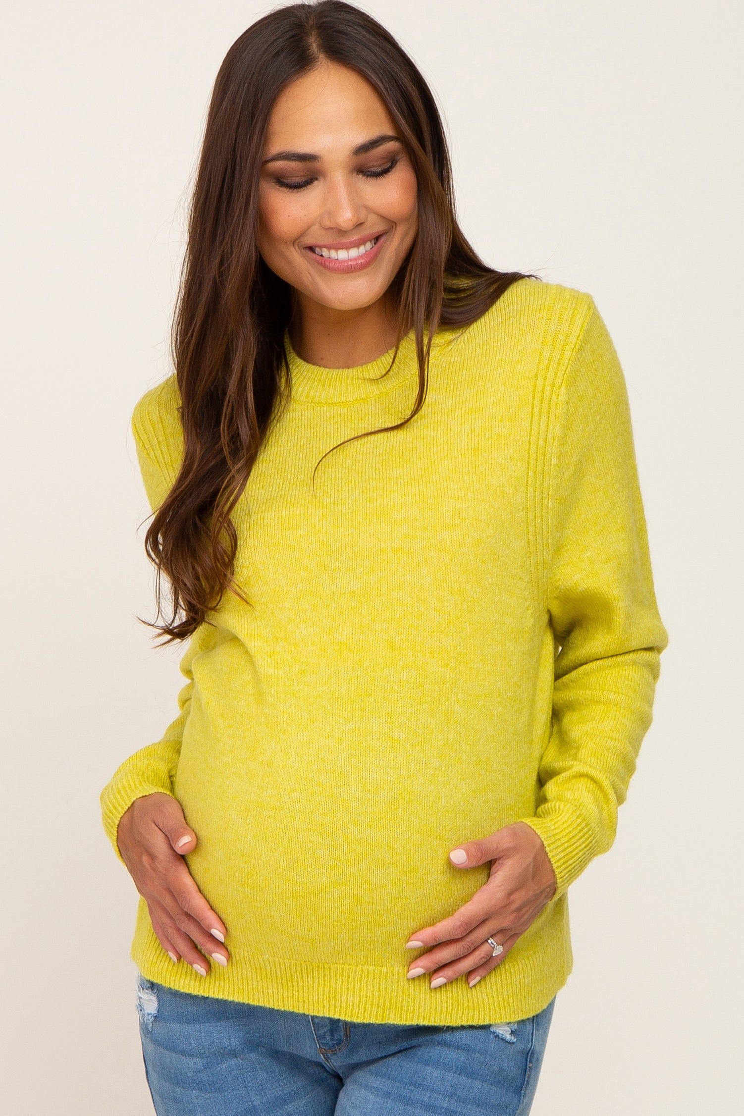 Yellow Ribbed Accent Cropped Maternity Sweater sold by Pinkblush product image thumbnail 2