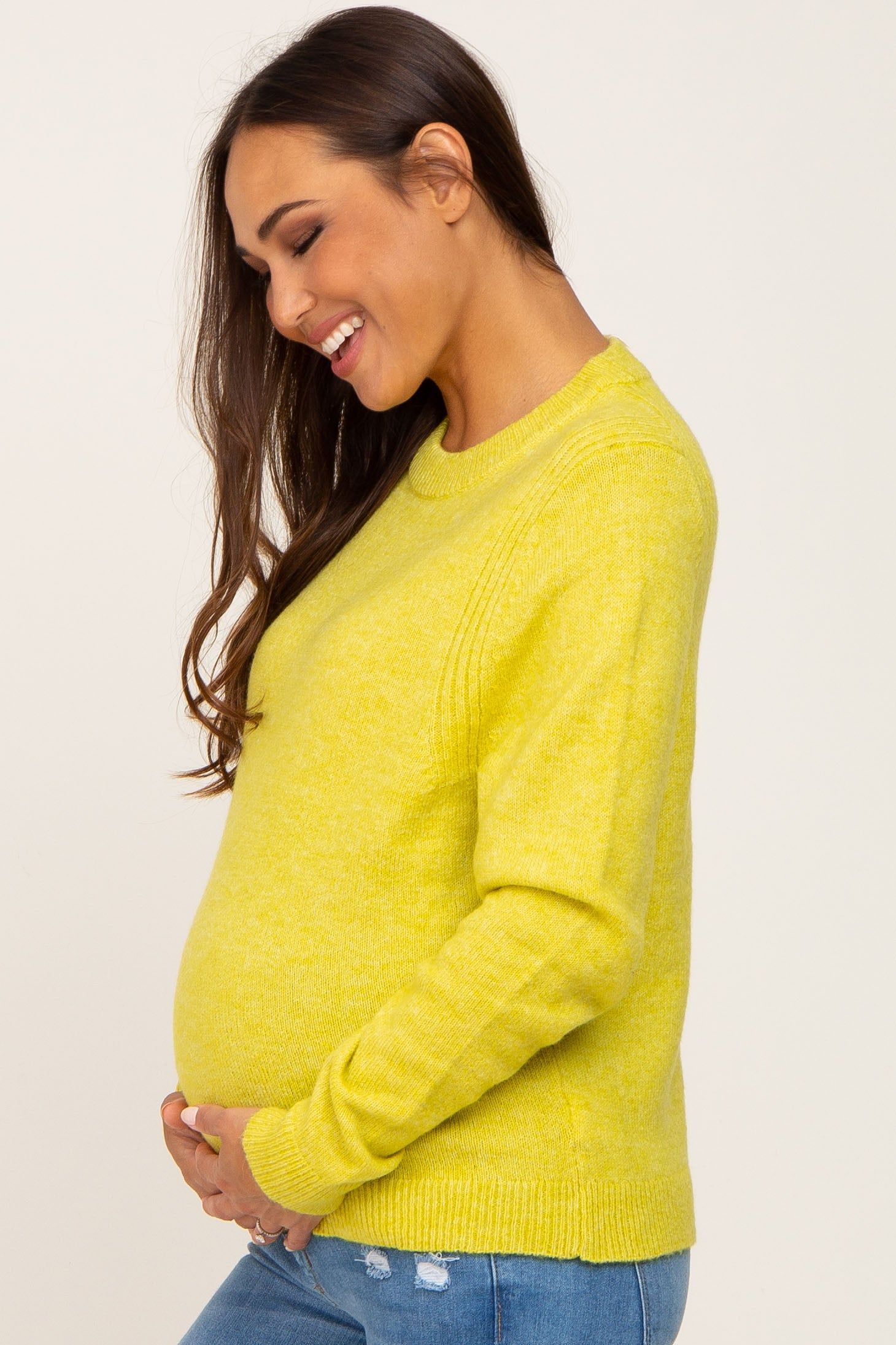 Yellow Ribbed Accent Cropped Maternity Sweater sold by Pinkblush product image thumbnail 3