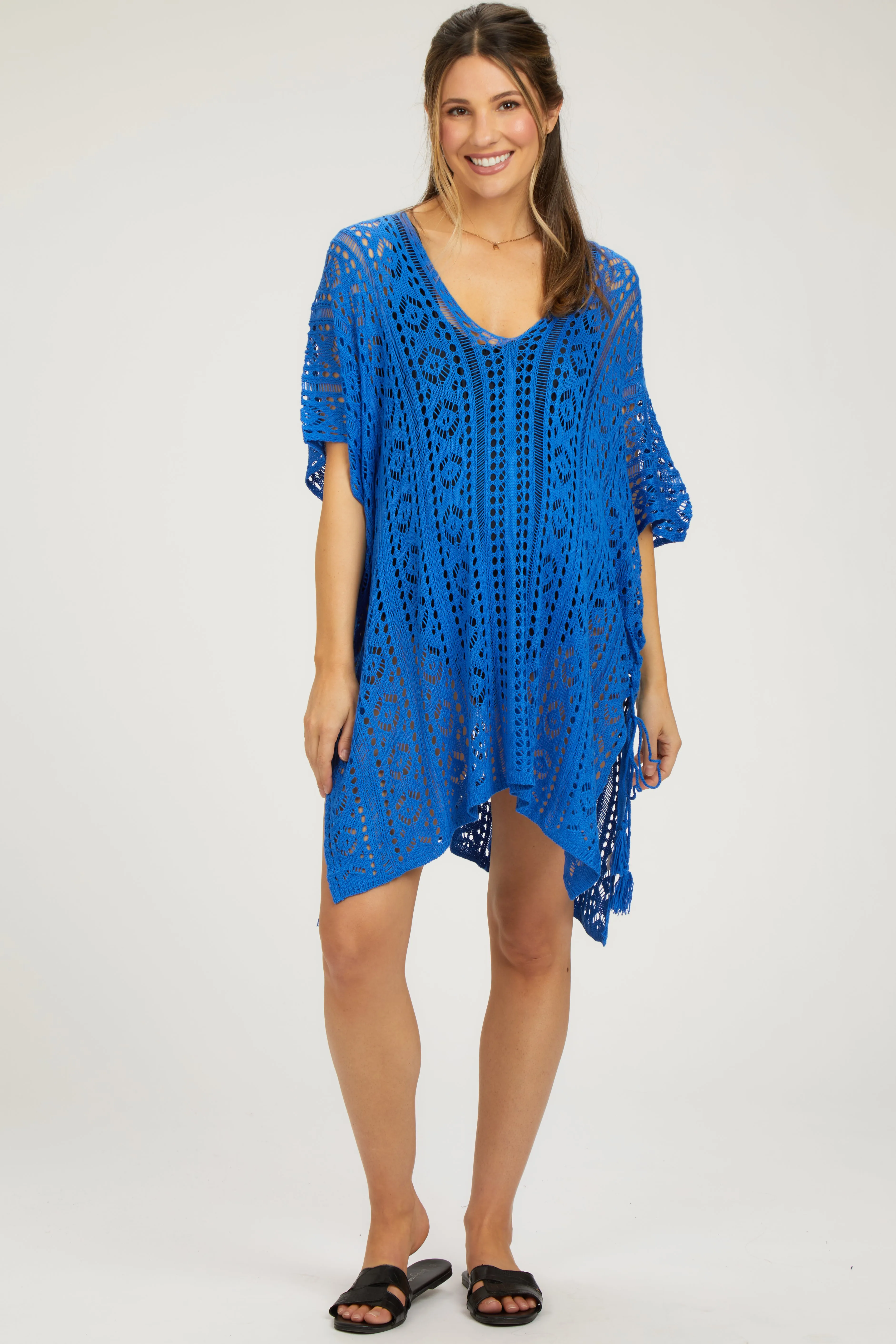 Royal Blue Crochet Knit Maternity Swim Cover Up sold by Pinkblush